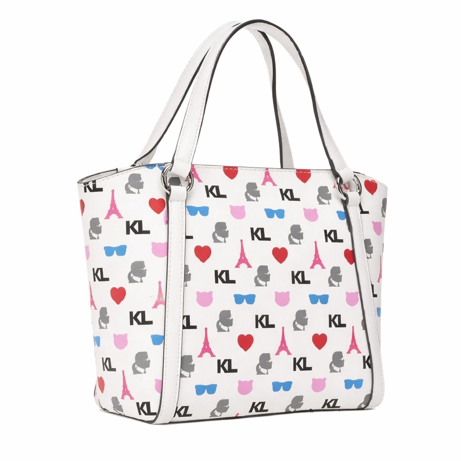 CARTERA KARL LAGERFELD PARIS BLANCO TOTE Y CRUZADA BLANCA CON COLORES - 1