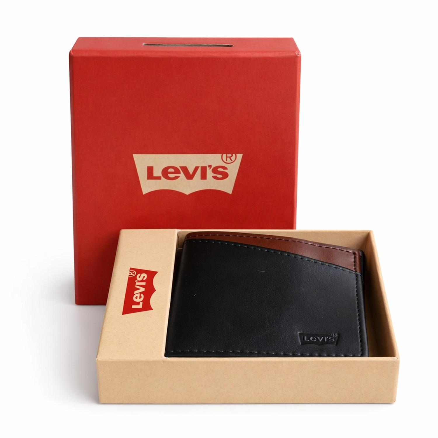 BILLETERA LEVIS HOMBRE CUERO MARRON CON NEGRO - 2