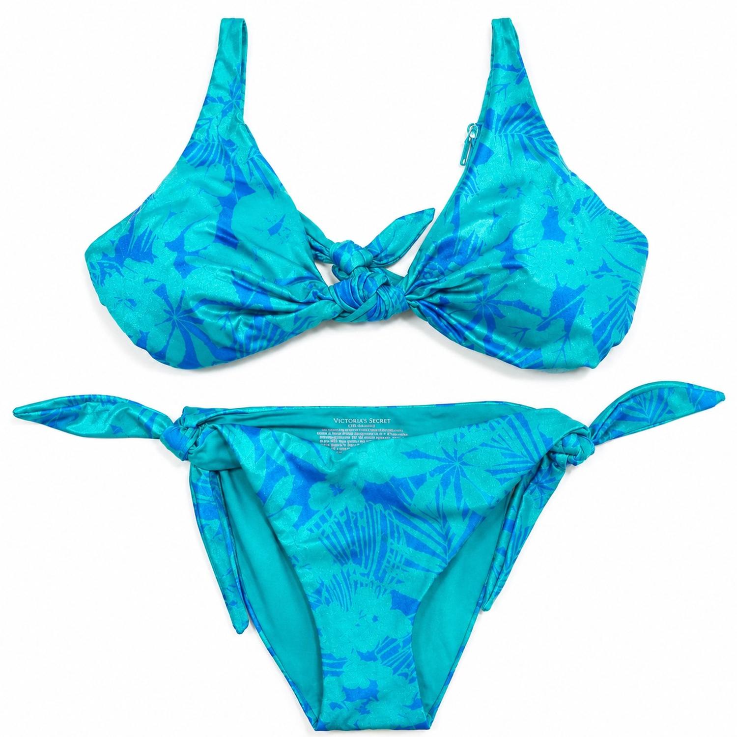 TRAJE DE BAÑO VICTORIAS SECRET COMPLETO TURQUESA CON FLORES - 1