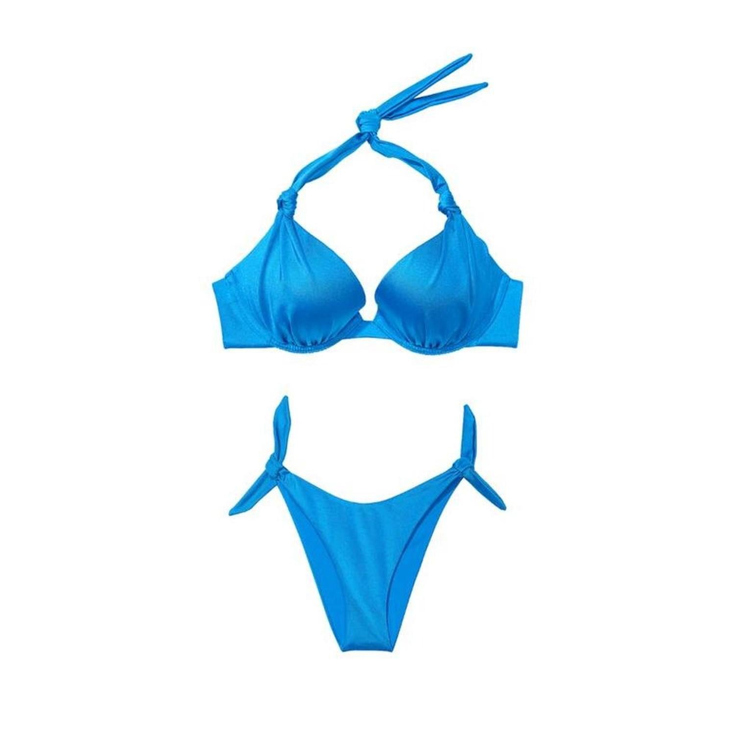 TRAJE DE BAÑO VICTORIAS SECRET COMPLETO AZUL CON PUSH UP 34B - 1