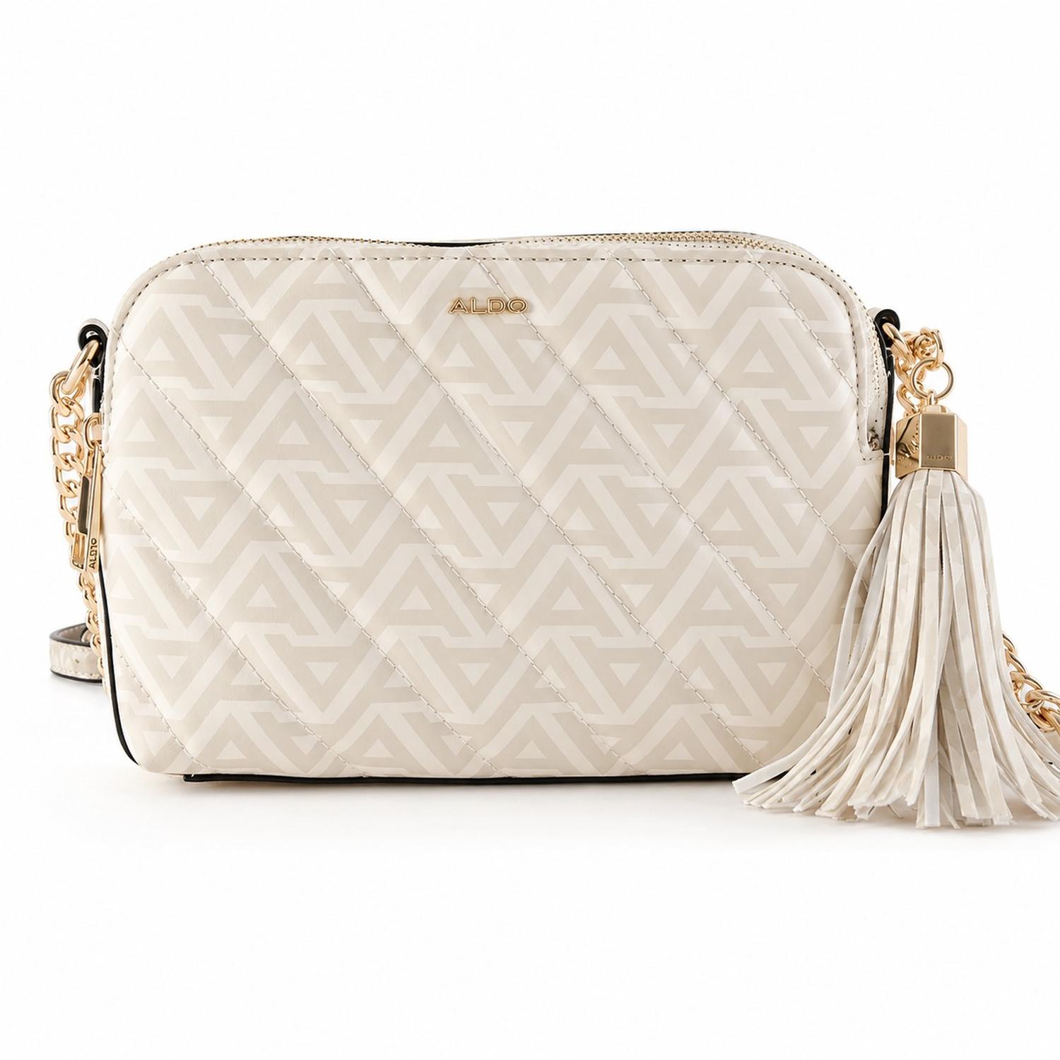 CARTERA CROSSBODY ALDO MONOGRAFIADA BEIGE CON CADENA DORADA - 1