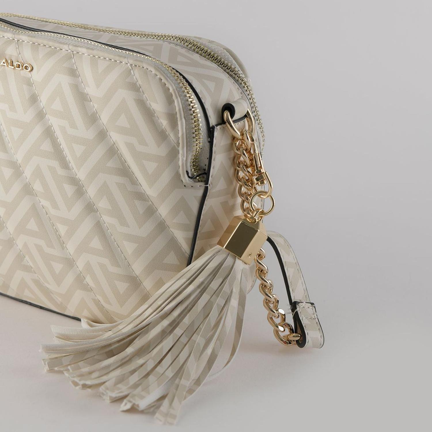CARTERA CROSSBODY ALDO MONOGRAFIADA BEIGE CON CADENA DORADA - 3