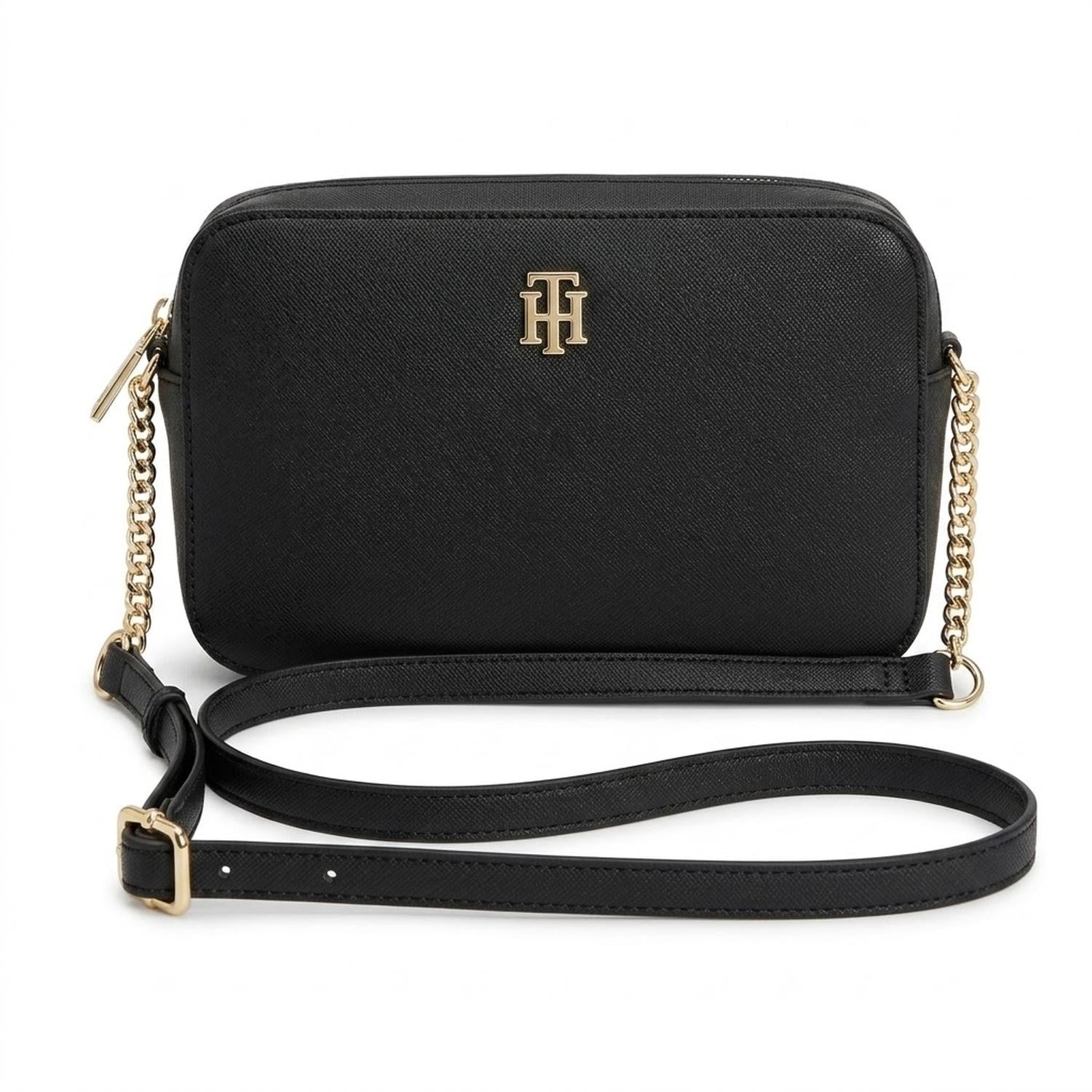 CARTERA CROSSBODY TOMMY HILFIGER NEGRO CON CADENA DORADA - 1