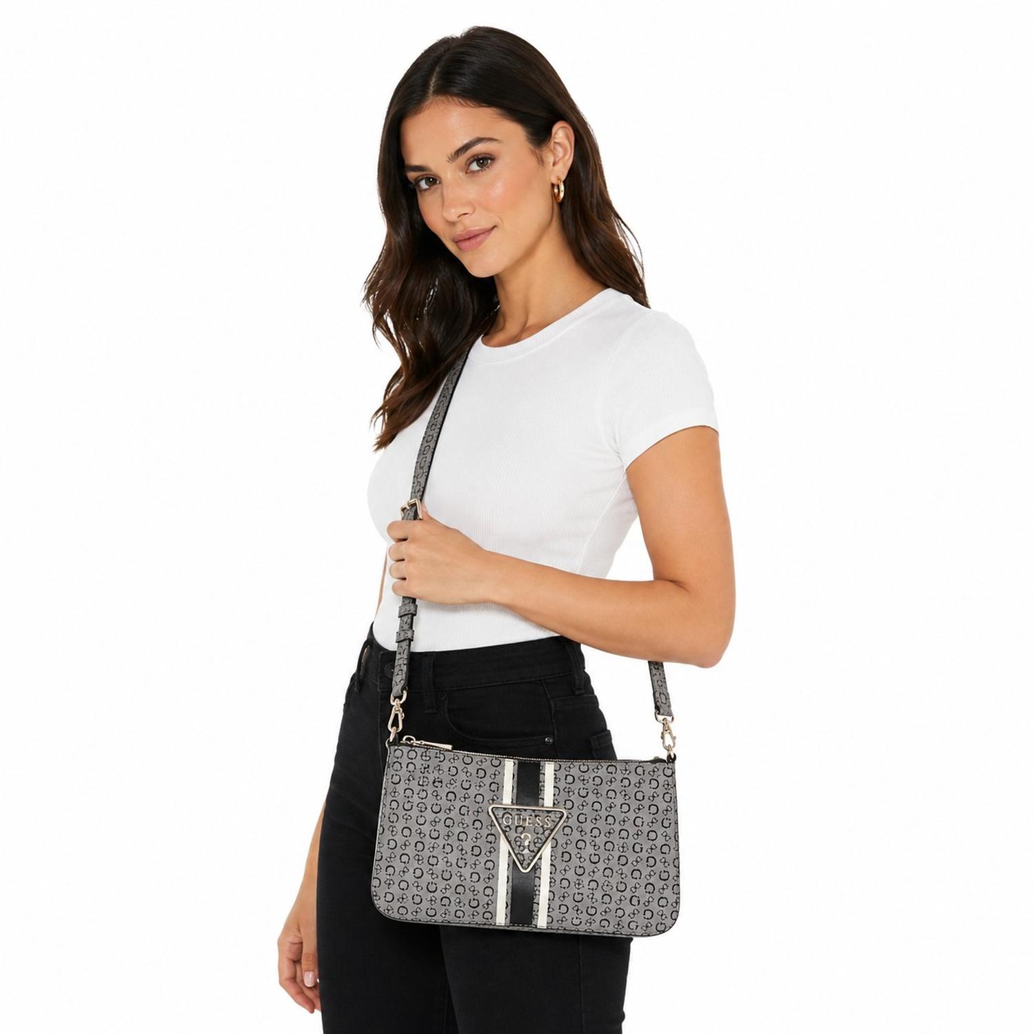 CARTERA SHOULDER BAG Y CROSSBODY GUESS MONOGRAFIADA GRIS - 2