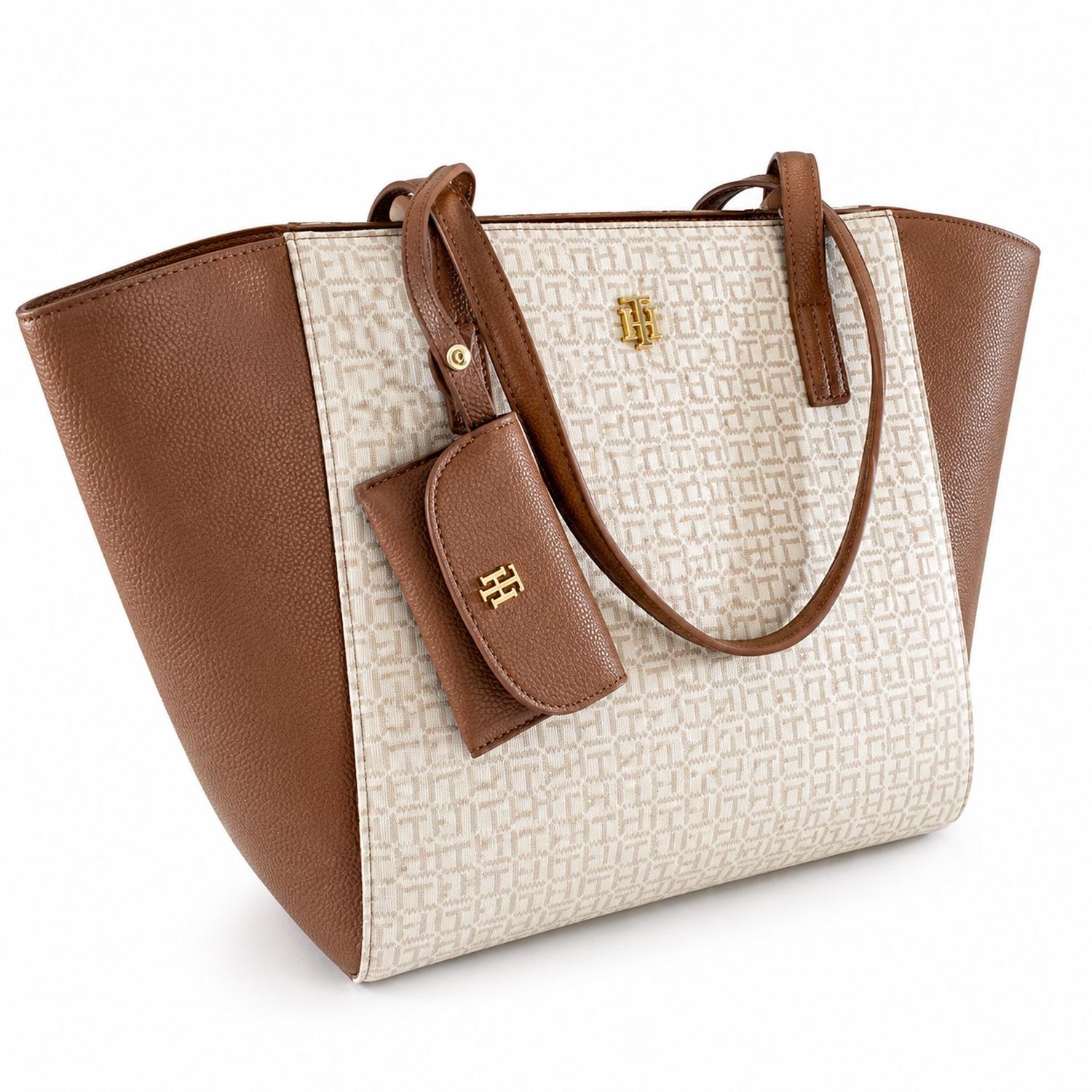 CARTERA TOTE TOMMY HILFIGER BEIGE CON MARRÓN Y MONEDERO - 1
