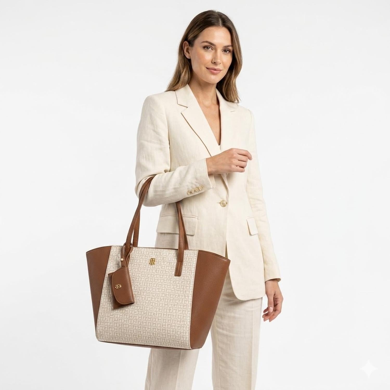 CARTERA TOTE TOMMY HILFIGER BEIGE CON MARRÓN Y MONEDERO - 2