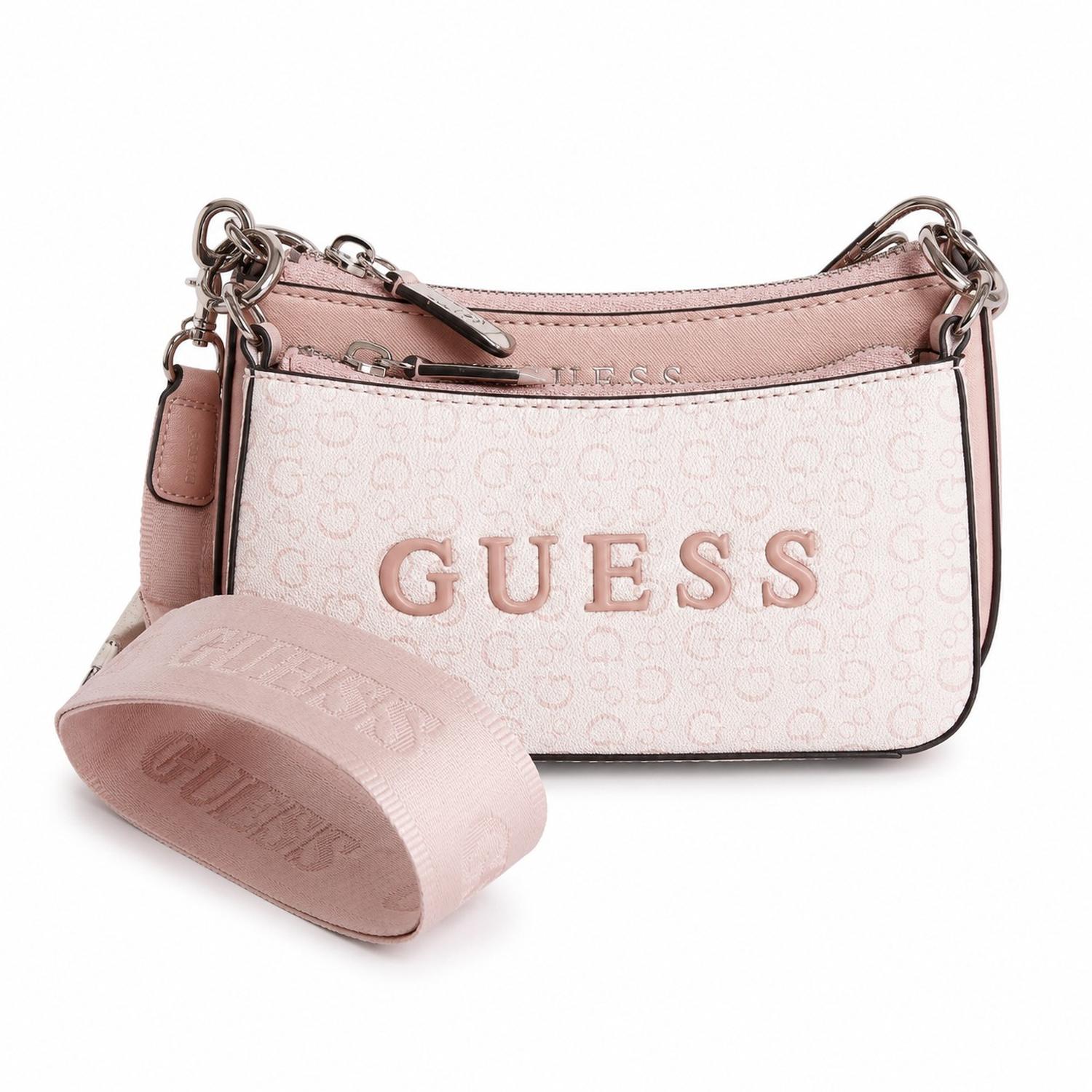 CARTERA MINI CROSSBODY GUESS 2 EN 1 MONOGRAFIADO ROSADO - 1