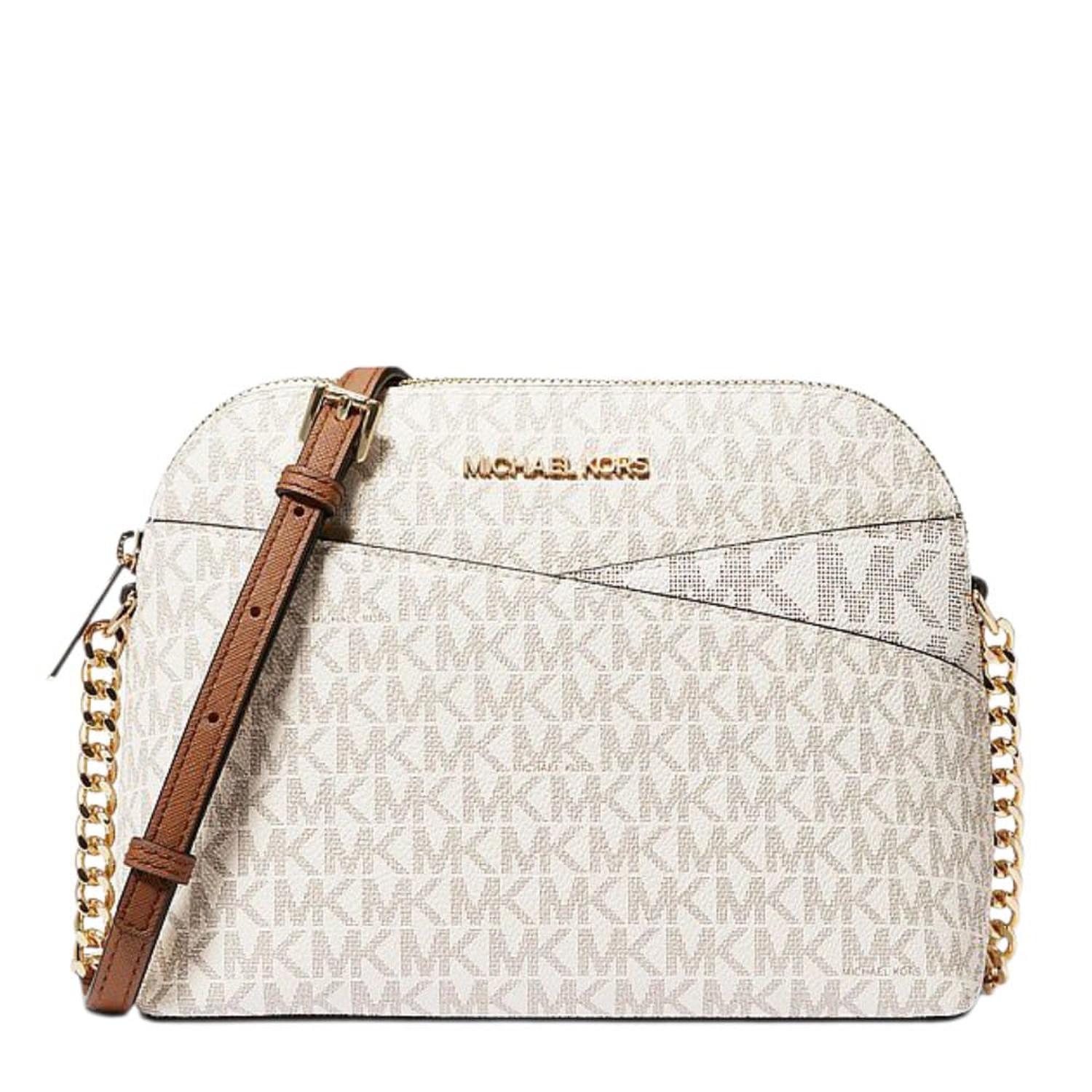 CARTERA CROSSBODY MICHAEL KORS MONOGRAFIADA BEIGE TIPO CÚPULA - 1