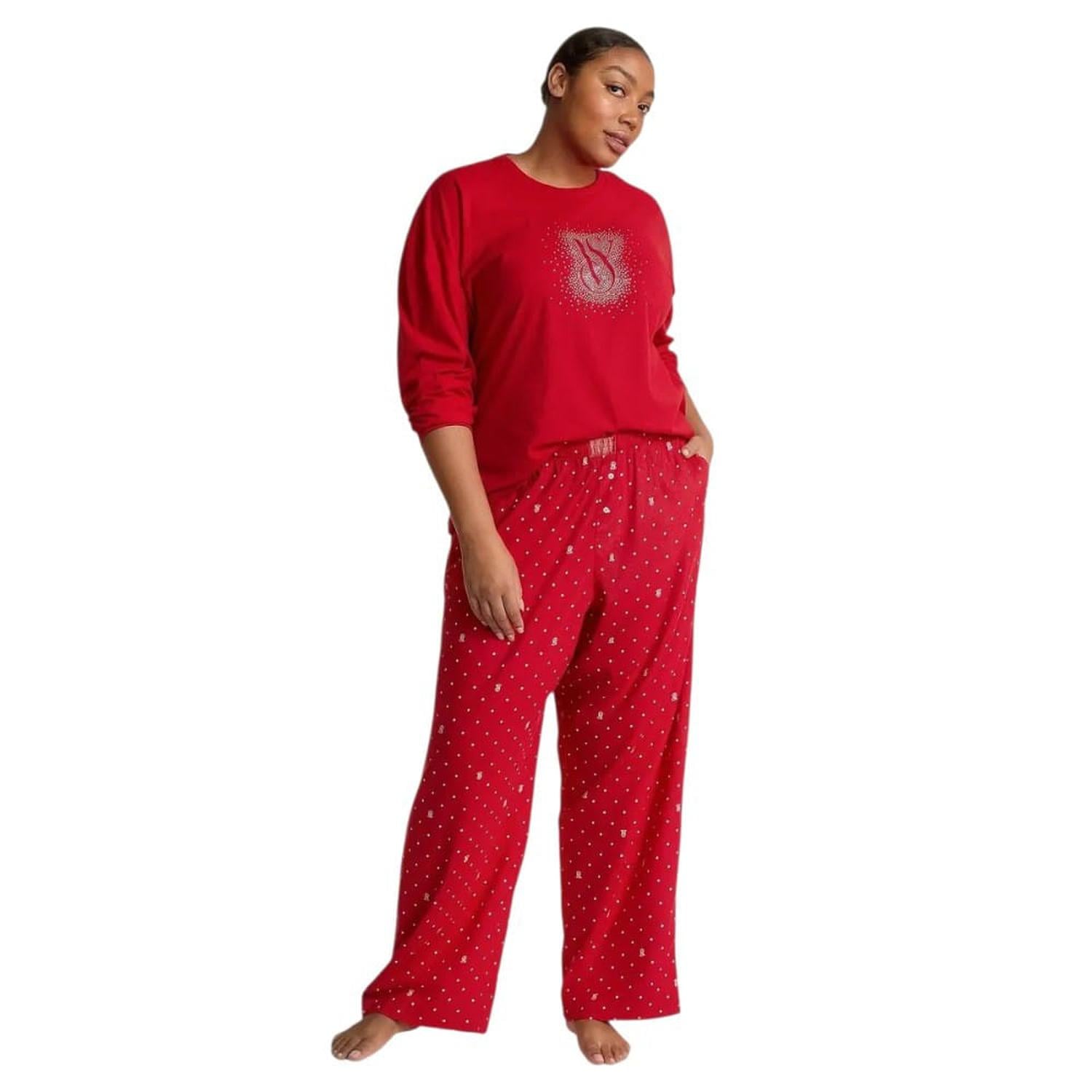 PIJAMA OVERSIZE VICTORIAS SECRET ROJA CON LOGO BRILLANTE - 1