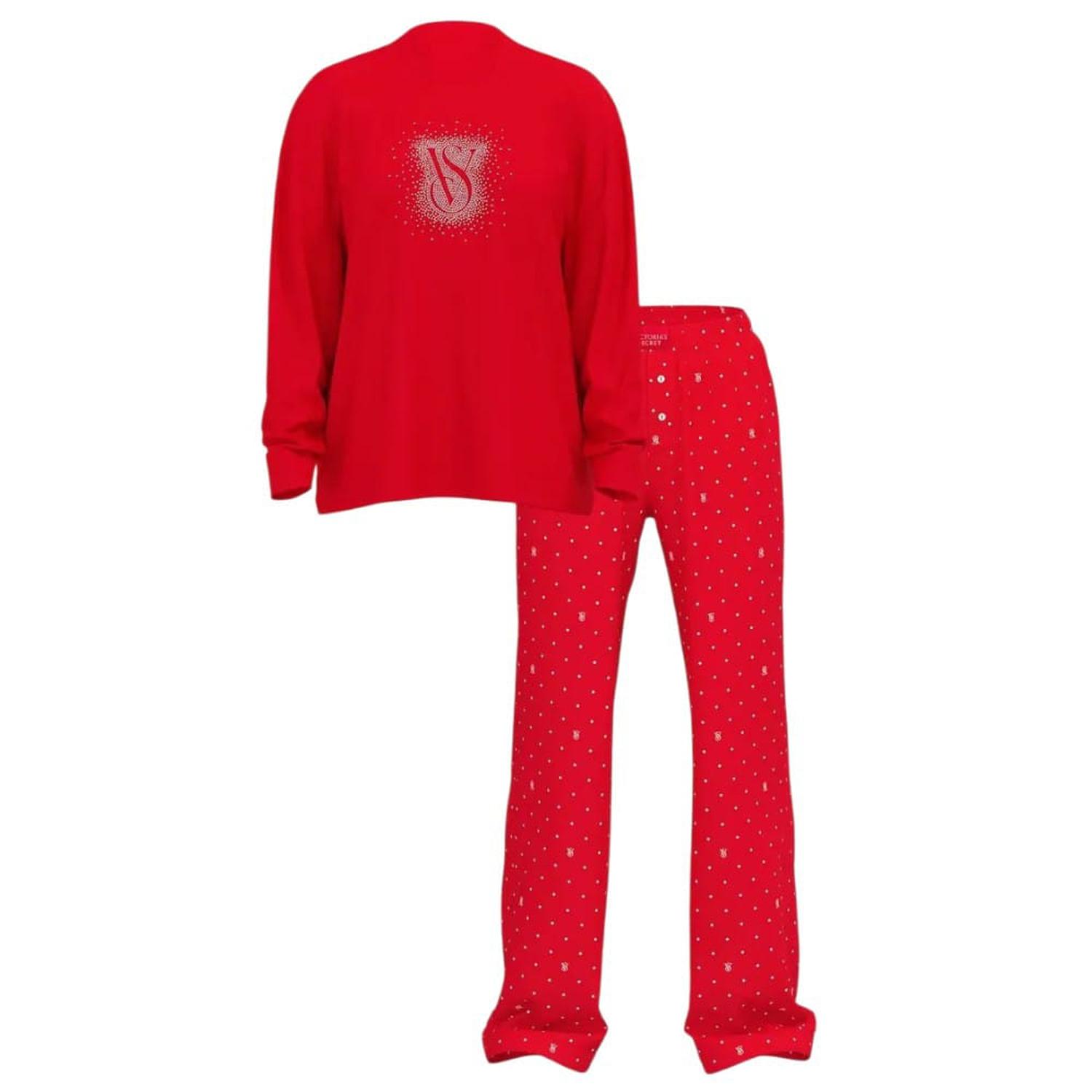 PIJAMA OVERSIZE VICTORIAS SECRET ROJA CON LOGO BRILLANTE - 4