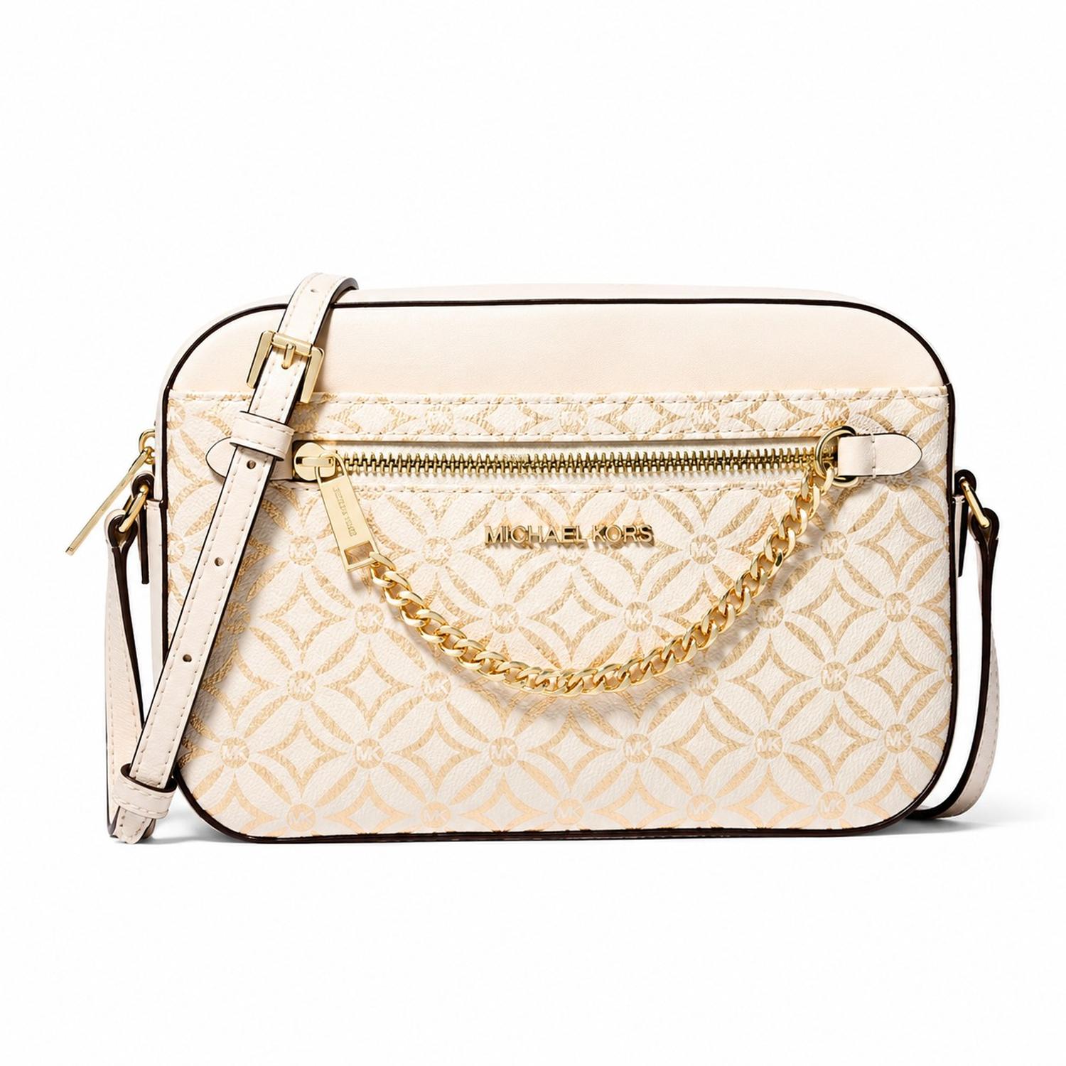 CARTERA CROSSBODY MICHAEL KORS BLANCO MONOGRAFIADA CON DORADO - 1