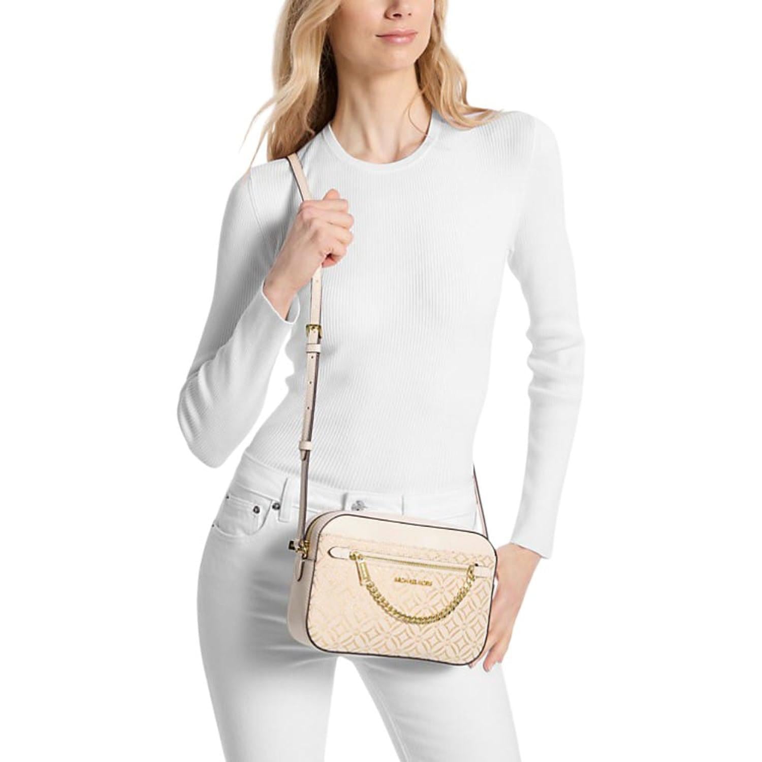 CARTERA CROSSBODY MICHAEL KORS BLANCO MONOGRAFIADA CON DORADO - 2