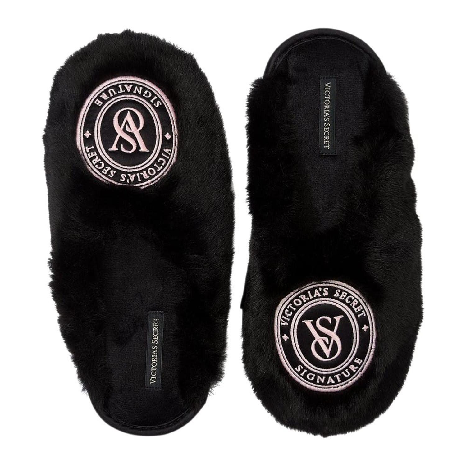 PANTUFLAS DE FELPA VICTORIAS SECRET NEGRO LOGO REDONDO - 1