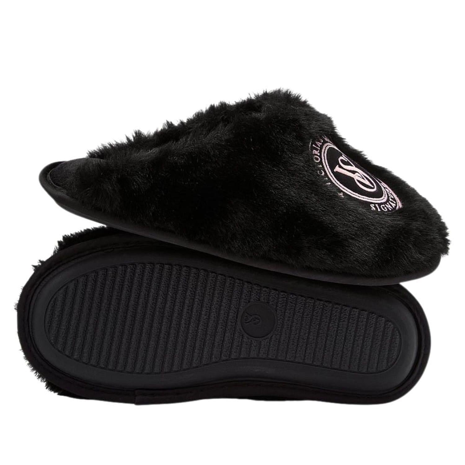 PANTUFLAS DE FELPA VICTORIAS SECRET NEGRO LOGO REDONDO - 2