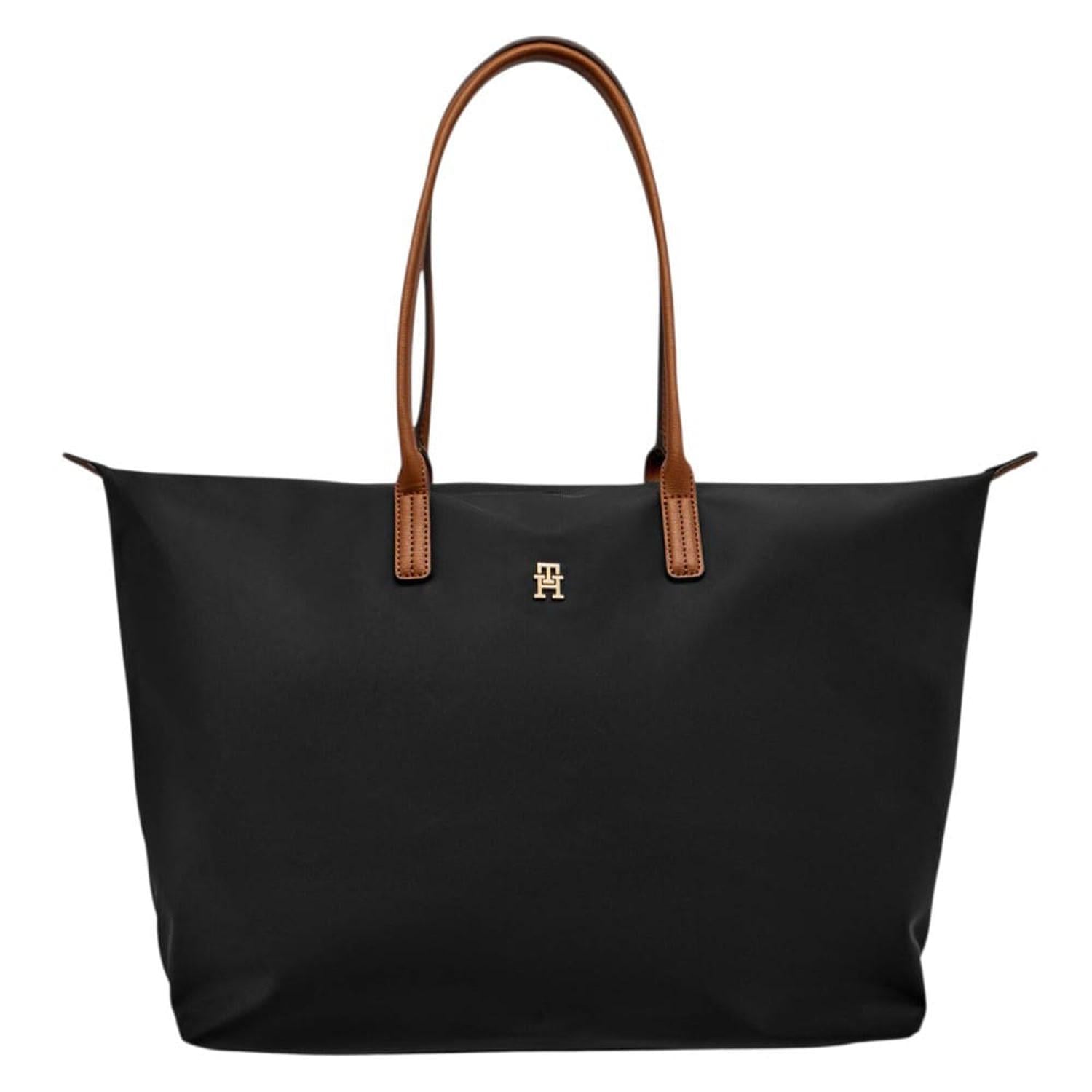 CARTERA TOTE TOMMY HILFIGER NEGRO CON ASA MARRÓN - 1