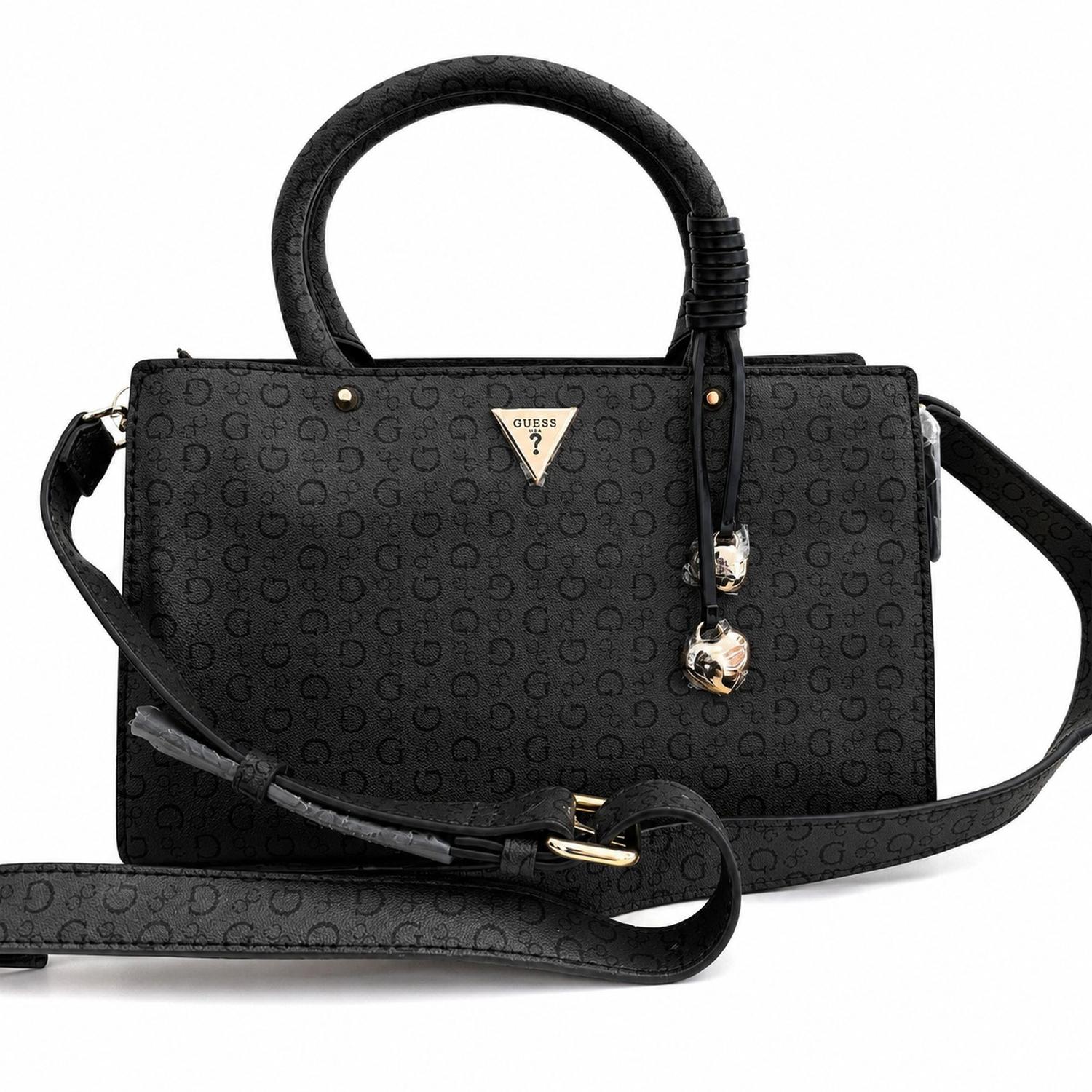 CARTERA MINI CROSSBODY GUESS MONOGRAFIADA NEGRO CON ADORNO CORAZON - 1