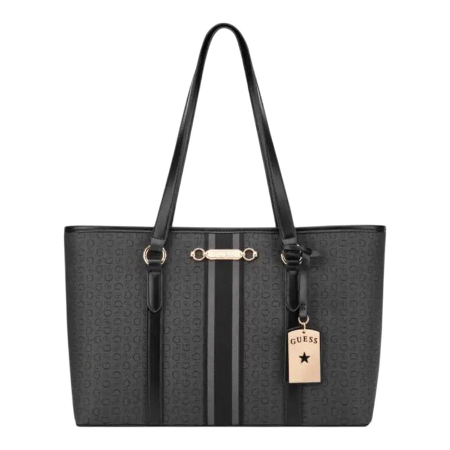 CARTERA TOTE GUESS MONOGAFIADA NEGRO CON CINTA EN MEDIO - 1
