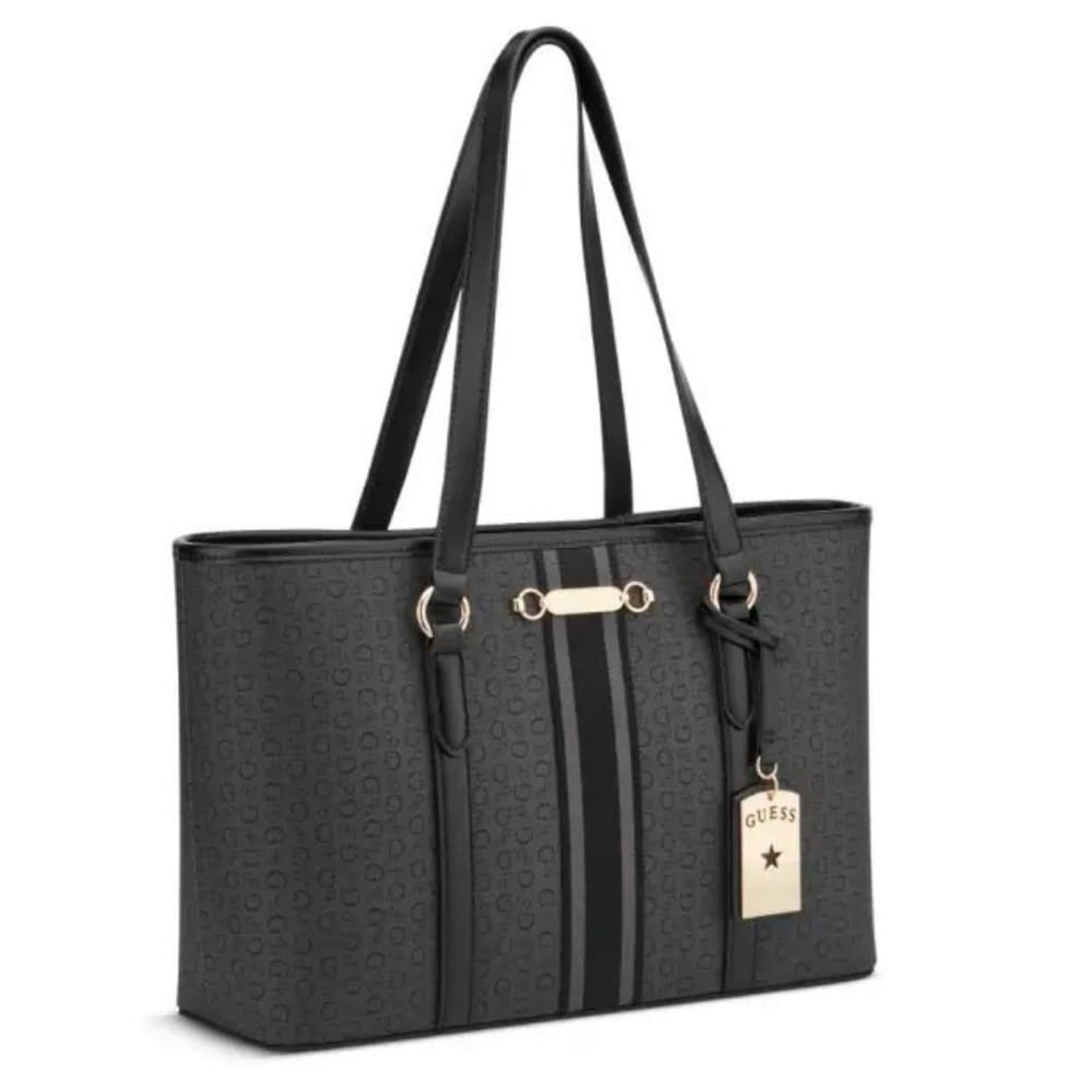 CARTERA TOTE GUESS MONOGAFIADA NEGRO CON CINTA EN MEDIO - 2