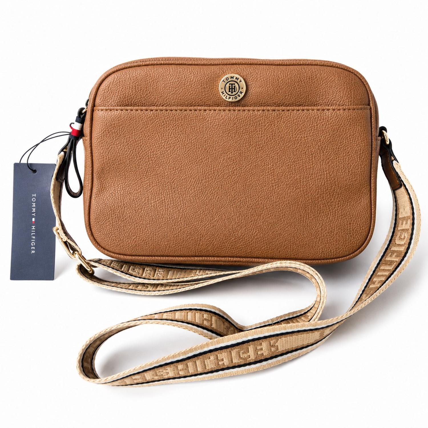 CARTERA CROSSBODY TOMMY HILFIGER MARRON CON CORREA MONOGRAFIADA - 1