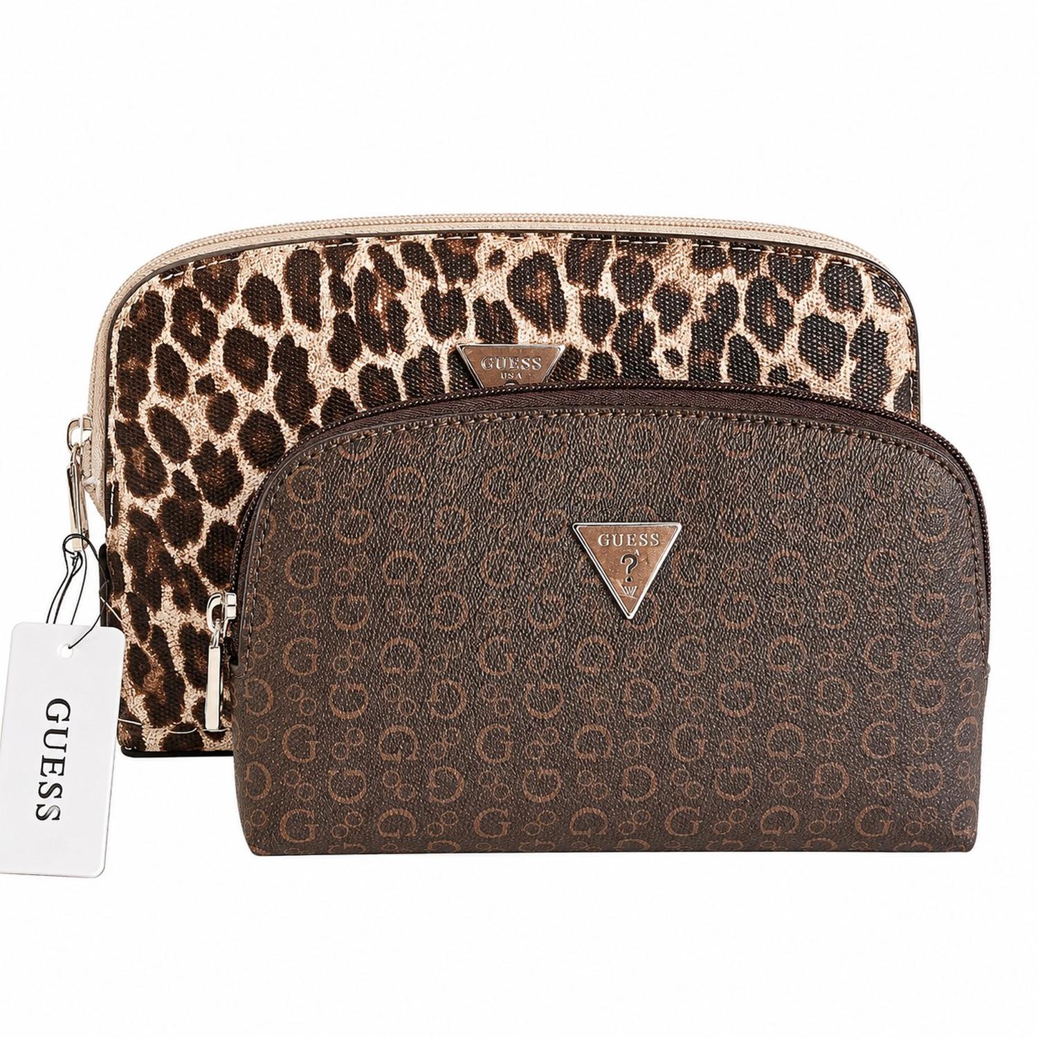 COSMETIQUERA GUESS KATY TRAVEL 2 EN 1 MONOGRAFIADA ANIMAL PRINT Y MARRÓN - 1