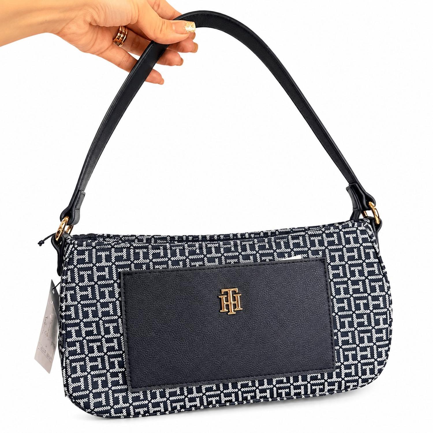 CARTERA SHOULDR BAG TOMMY HILFIGER AZUL MONOGRAFIADA - 1