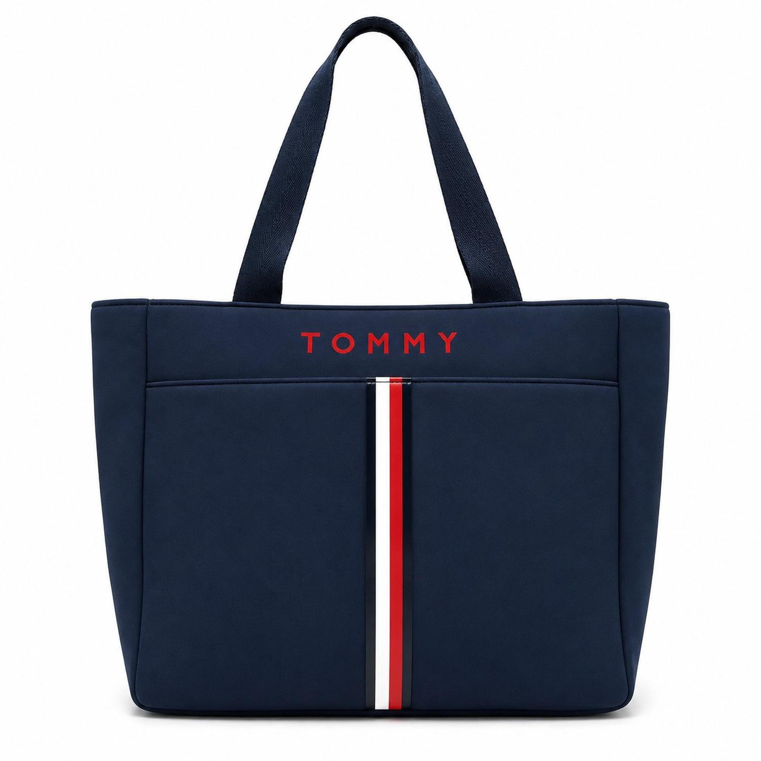 CARTERA TOTE TOMMY HILFIGER AZUL CON CINTA DE COLORES EN MEDIO - 1