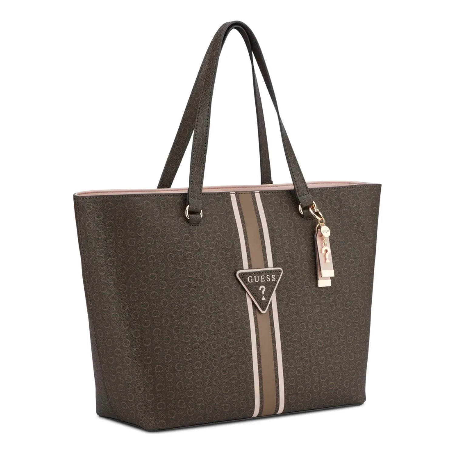CARTERA TOTE GUESS TABHITA MARRÓN MONOGRAFIADA CON CINTA EN MEDIO - 2