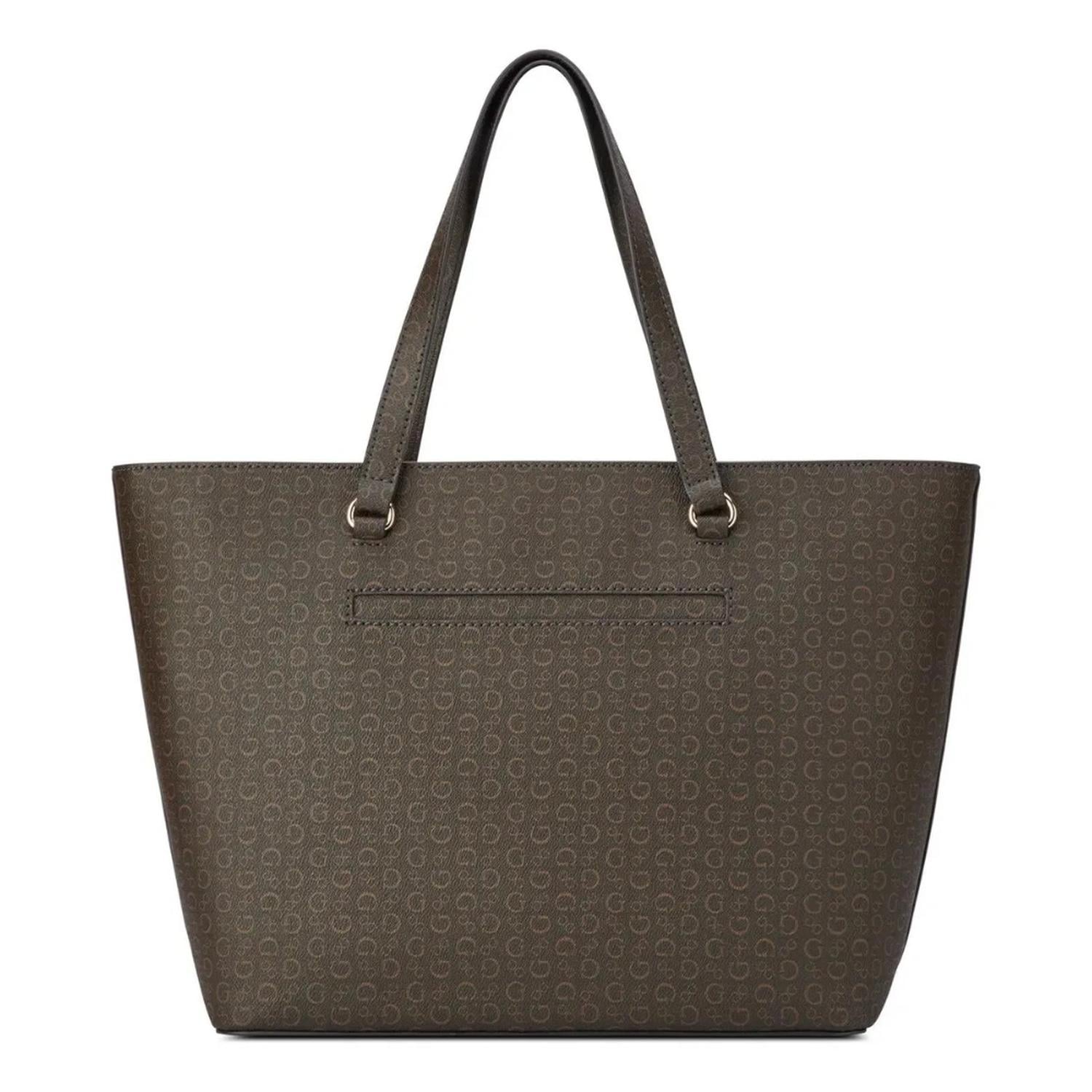 CARTERA TOTE GUESS TABHITA MARRÓN MONOGRAFIADA CON CINTA EN MEDIO - 4