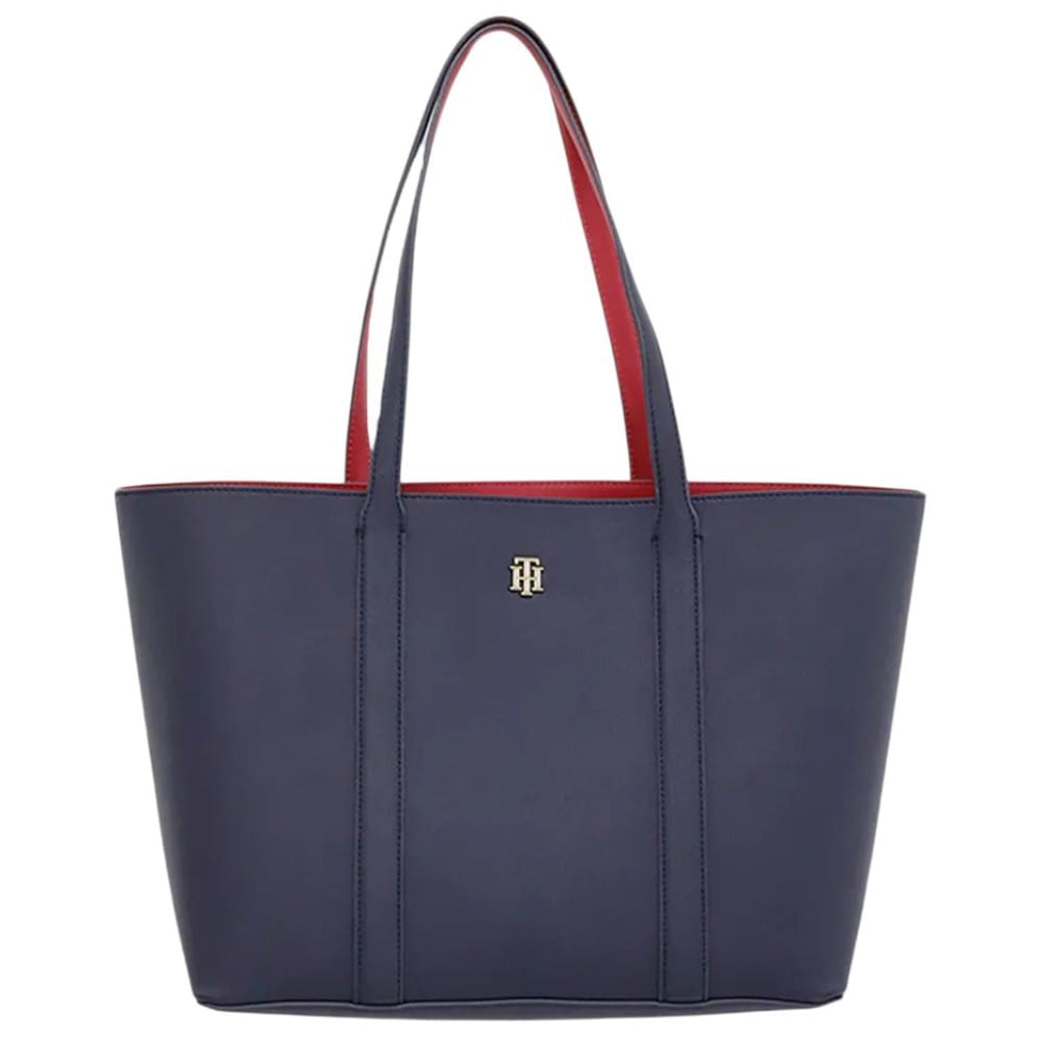 CARTERA TOTE TOMMY HILFIGER AZUL CON FORRO INTERIOR ROJO - 1