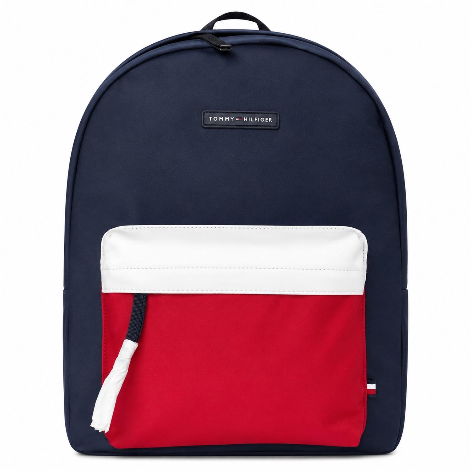 MOCHILA TOMMY HILFIGER AZUL CON BOLSILLO DELANTERO ROJO Y BLANCO - 1