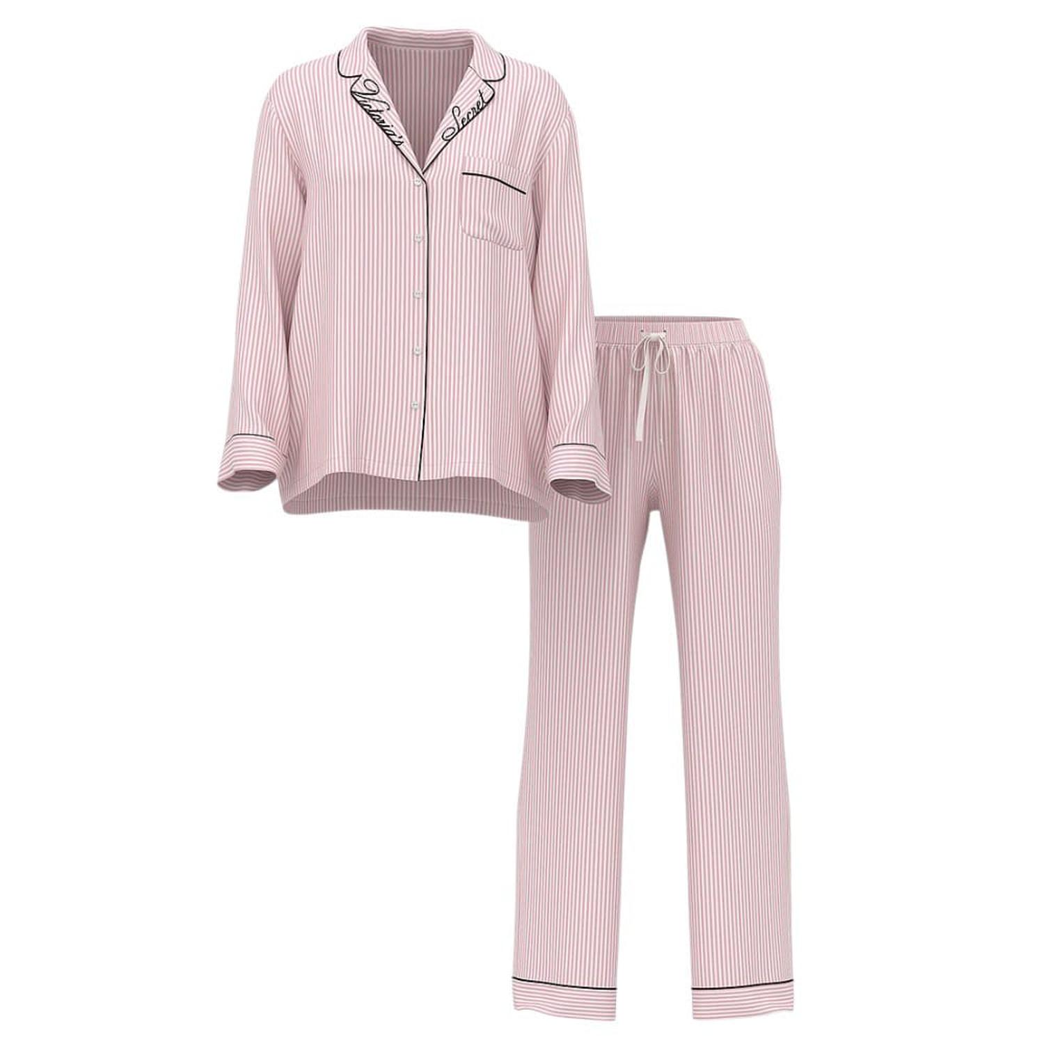 CONJUNTO DE PIJAMA SATÍN ROSADO VICTORIAS SECRET LARGO TALLA S - 3
