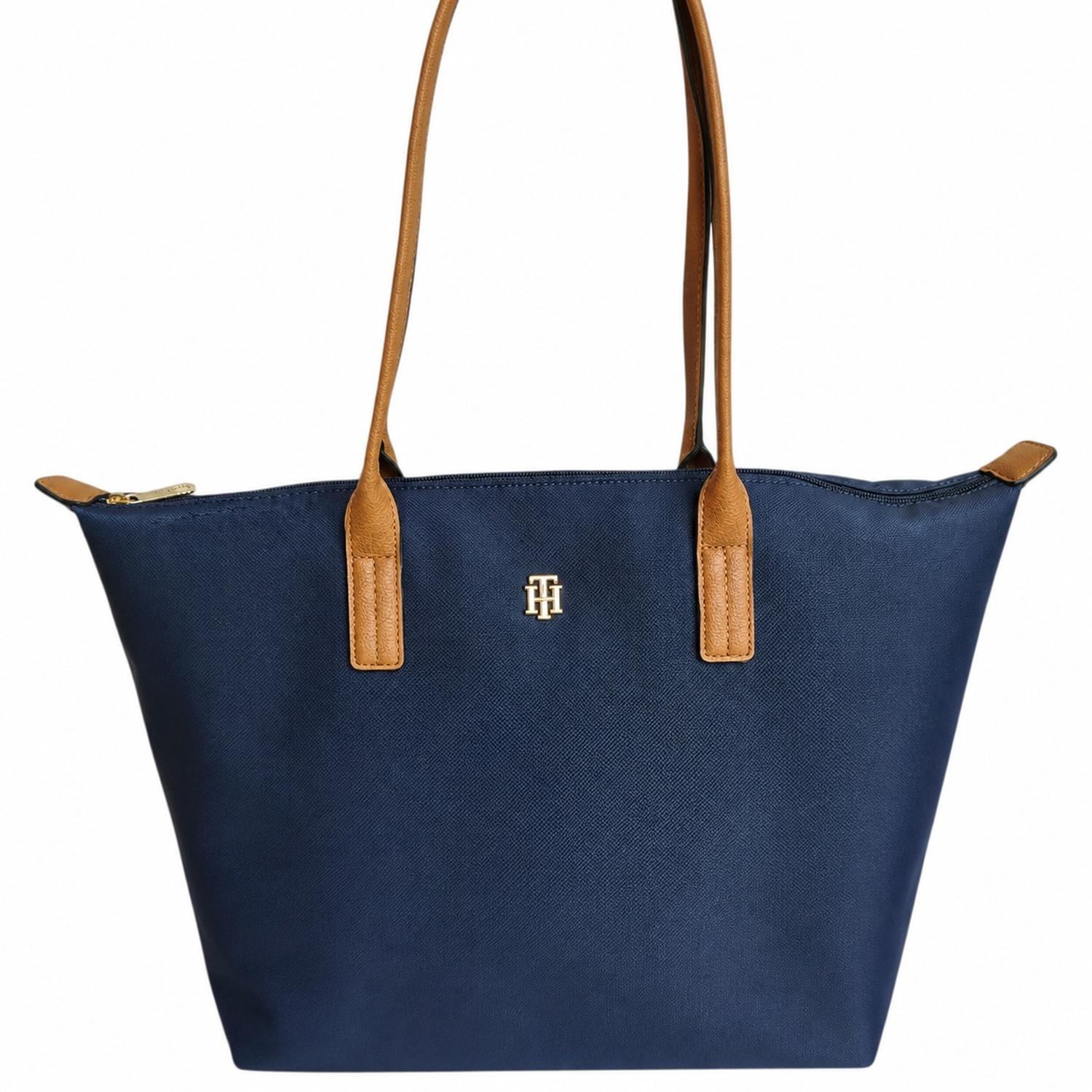 CARTERA TOTE TOMMY HILFIGER AZUL CON ASA MARRÓN - 1