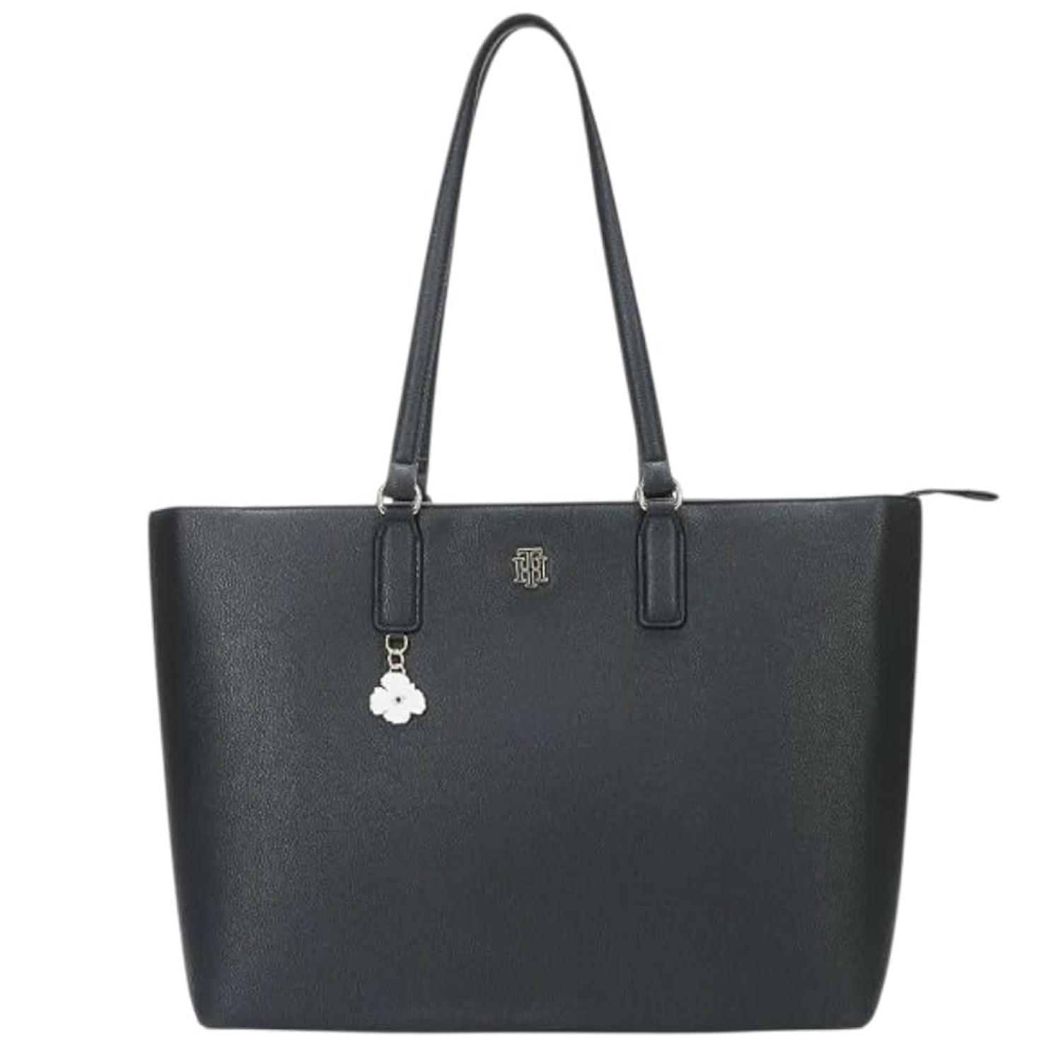 CARTERA TOTE TOMMY HILFIGER NEGRO CON FLOR BLANCA - 1