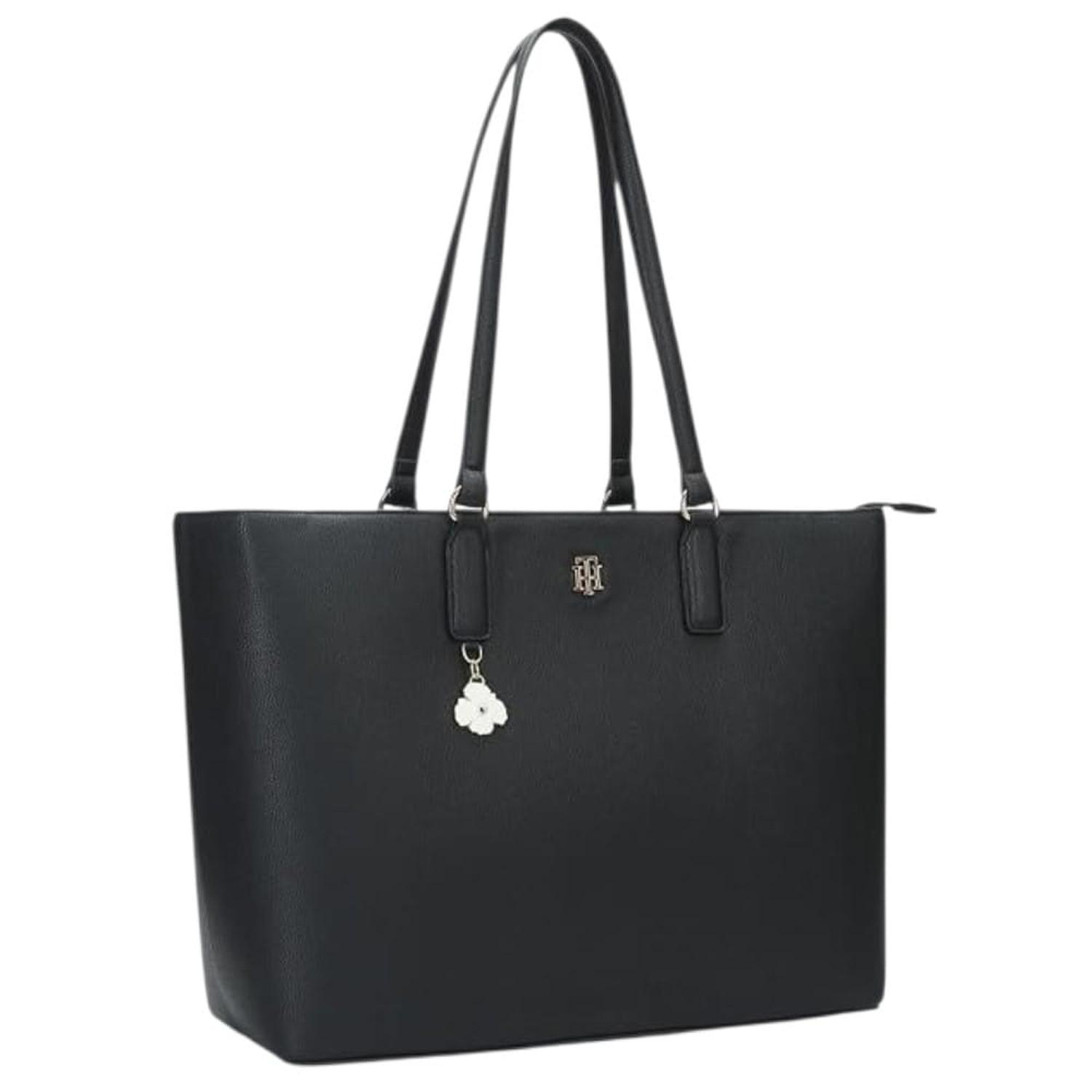 CARTERA TOTE TOMMY HILFIGER NEGRO CON FLOR BLANCA - 2