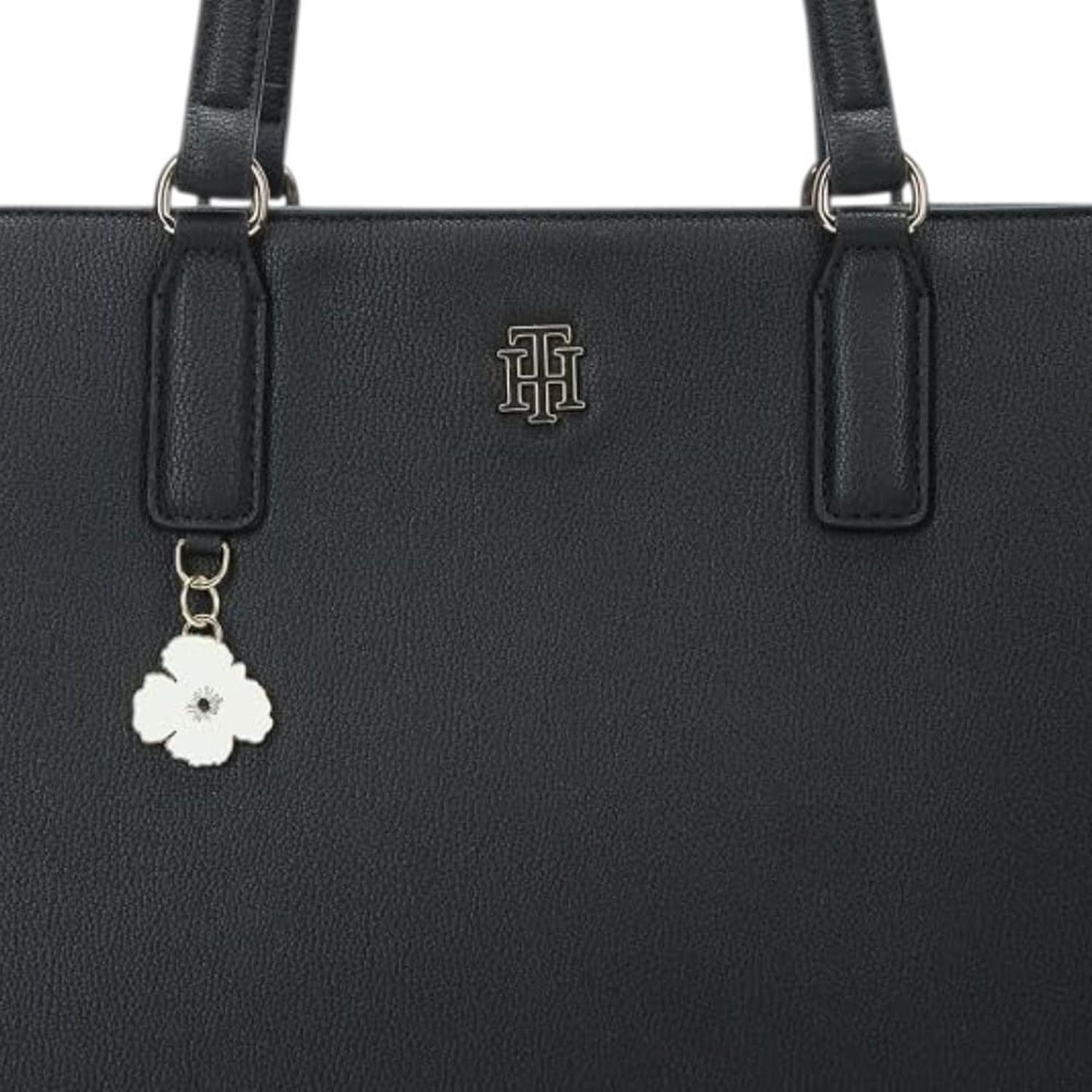 CARTERA TOTE TOMMY HILFIGER NEGRO CON FLOR BLANCA - 3