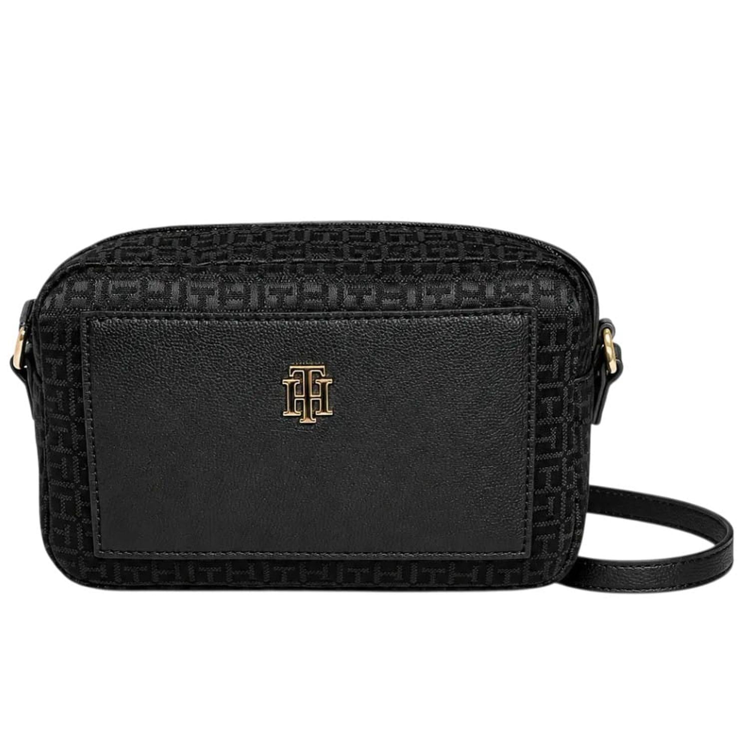 CARTERA CROSSBODY TOMMY HILFIGER NEGRO MONOGRAFIADO CON BOLSILLO DELTANTERO - 1