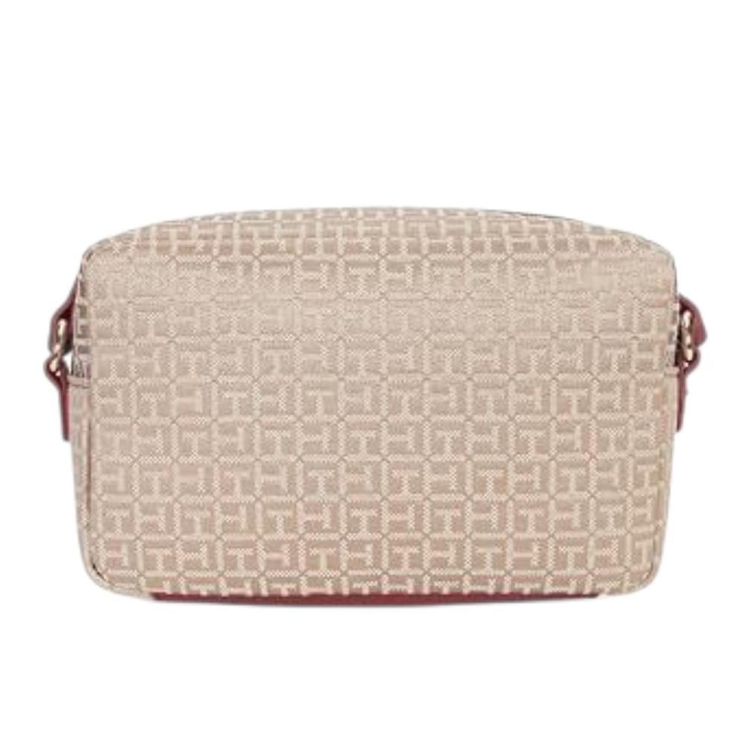 CARTERA CROSSBODY TOMMY HILFIGER BEIGE Y ROJO CON BOLSILLO DELANTERO - 4