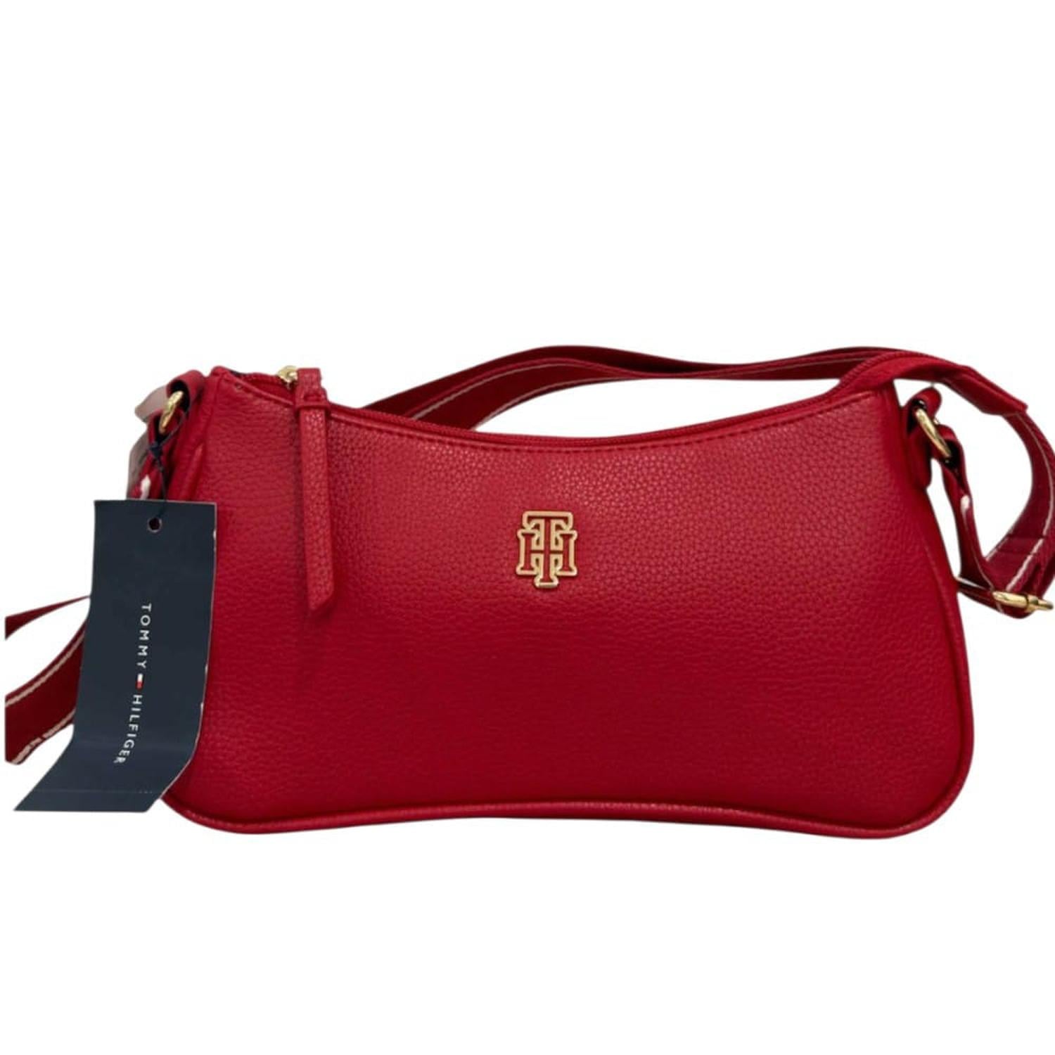 CARTERA CROSSBODY TOMMY HILFIGER ROJA CON CORREA MONOGRAFIADA - 1