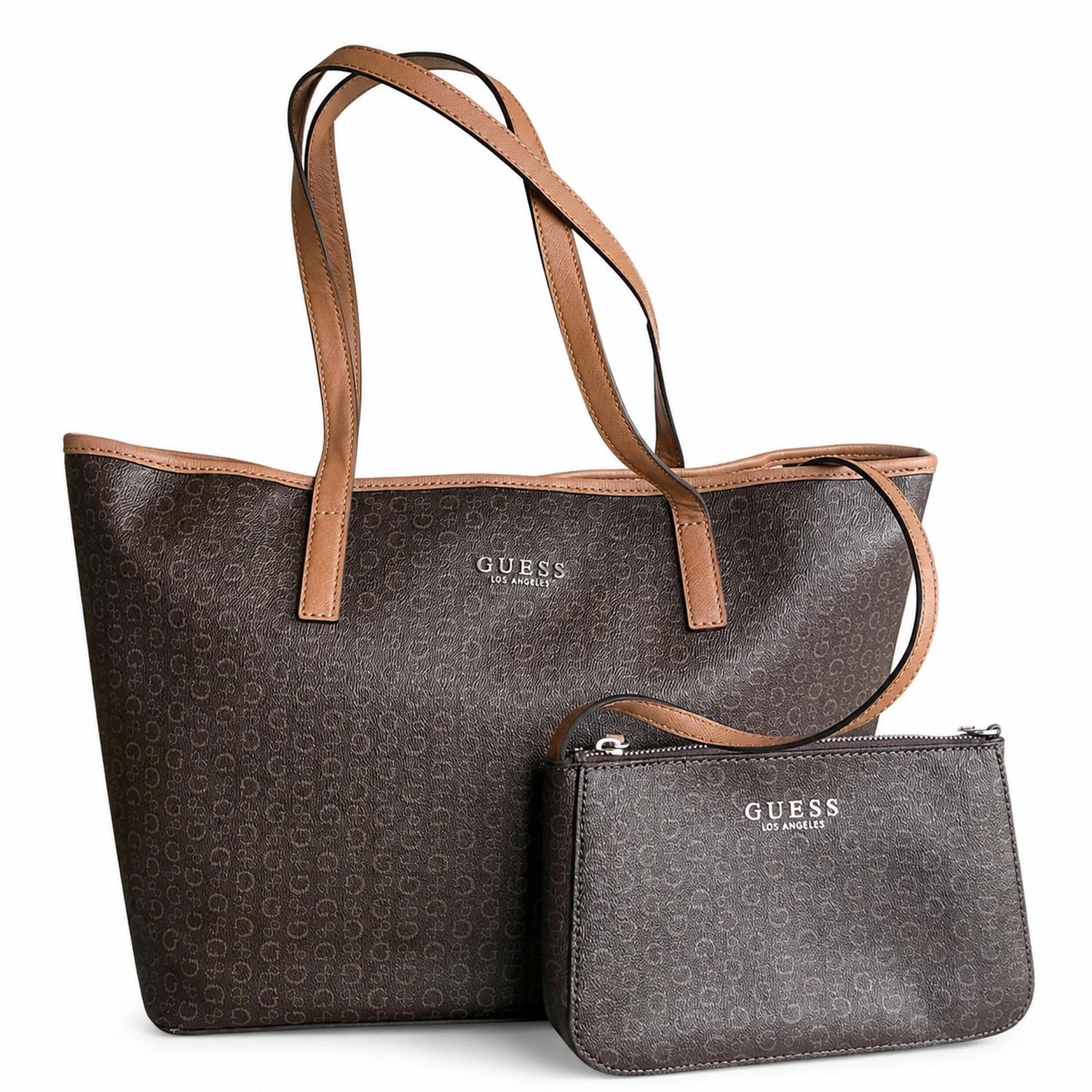 CARTERA TOTE GUESS KEIRA 2 EN 1 MARRÓN MONOGRAFIADA - 1