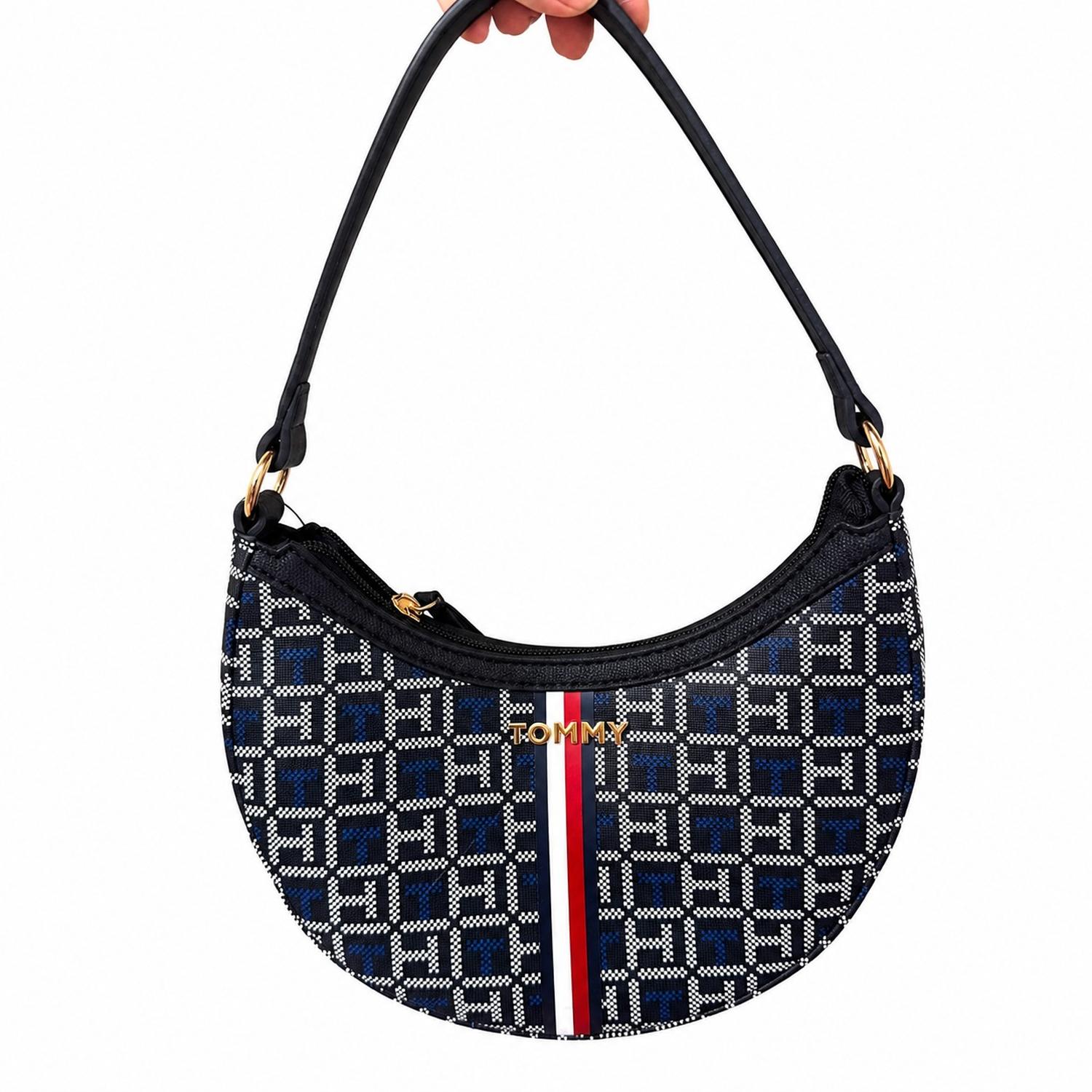 CARTERA SHOULDER BAG TOMMY HILFIGER MONOGRAFIADO AZUL Y BLANCO - 1