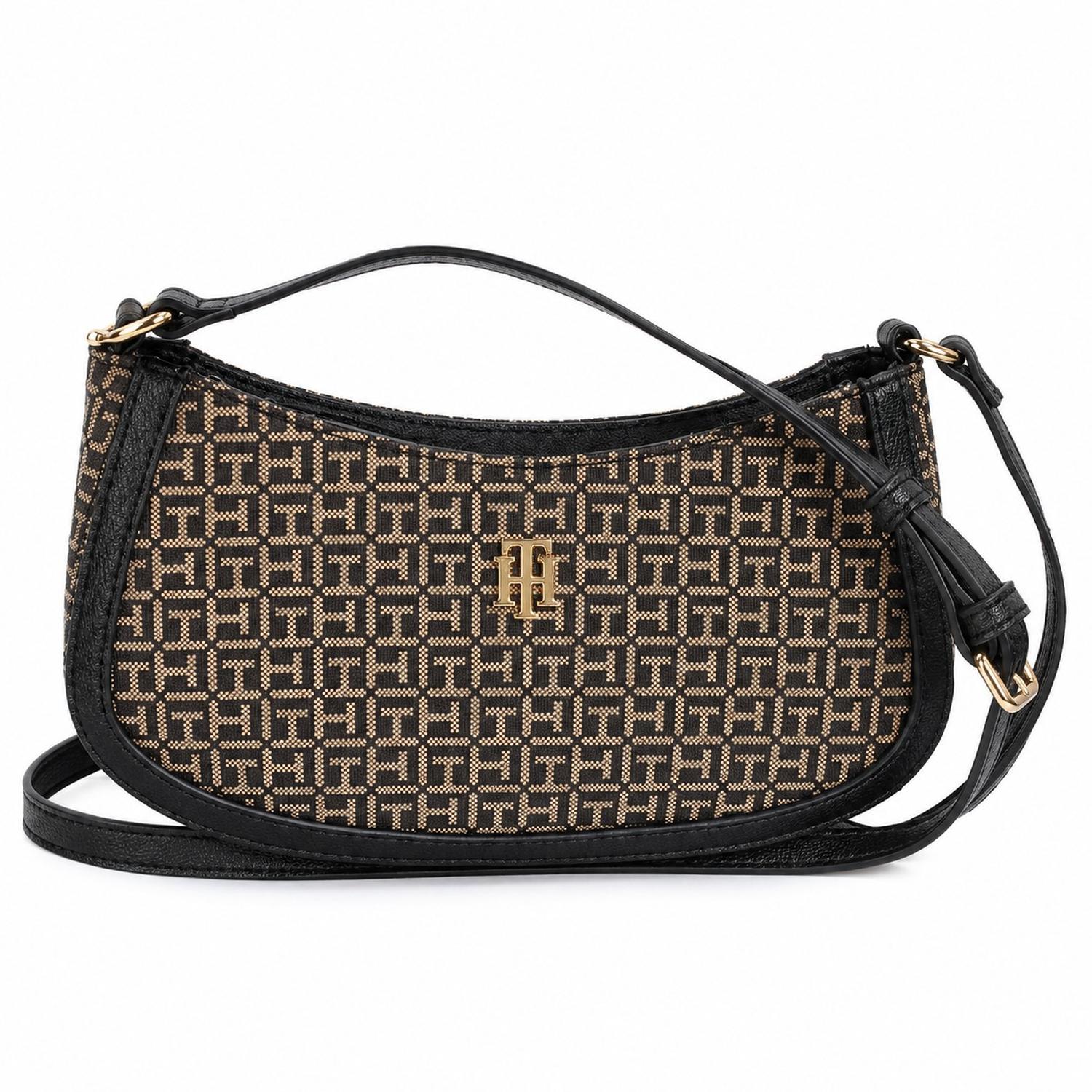CARTERA CROSSBODY TOMMY HILFIGER NEGRO MONOGRAFIADA CON BEIGE - 1