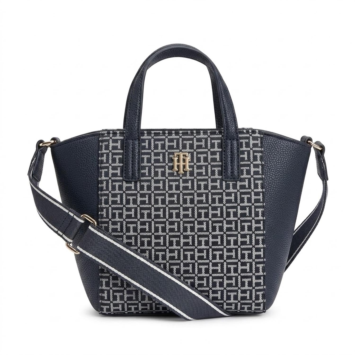 CARTERA CROSSBODY TOMMY HILFIGER AZUL Y BLANCO MONOGRAFIADO - 1