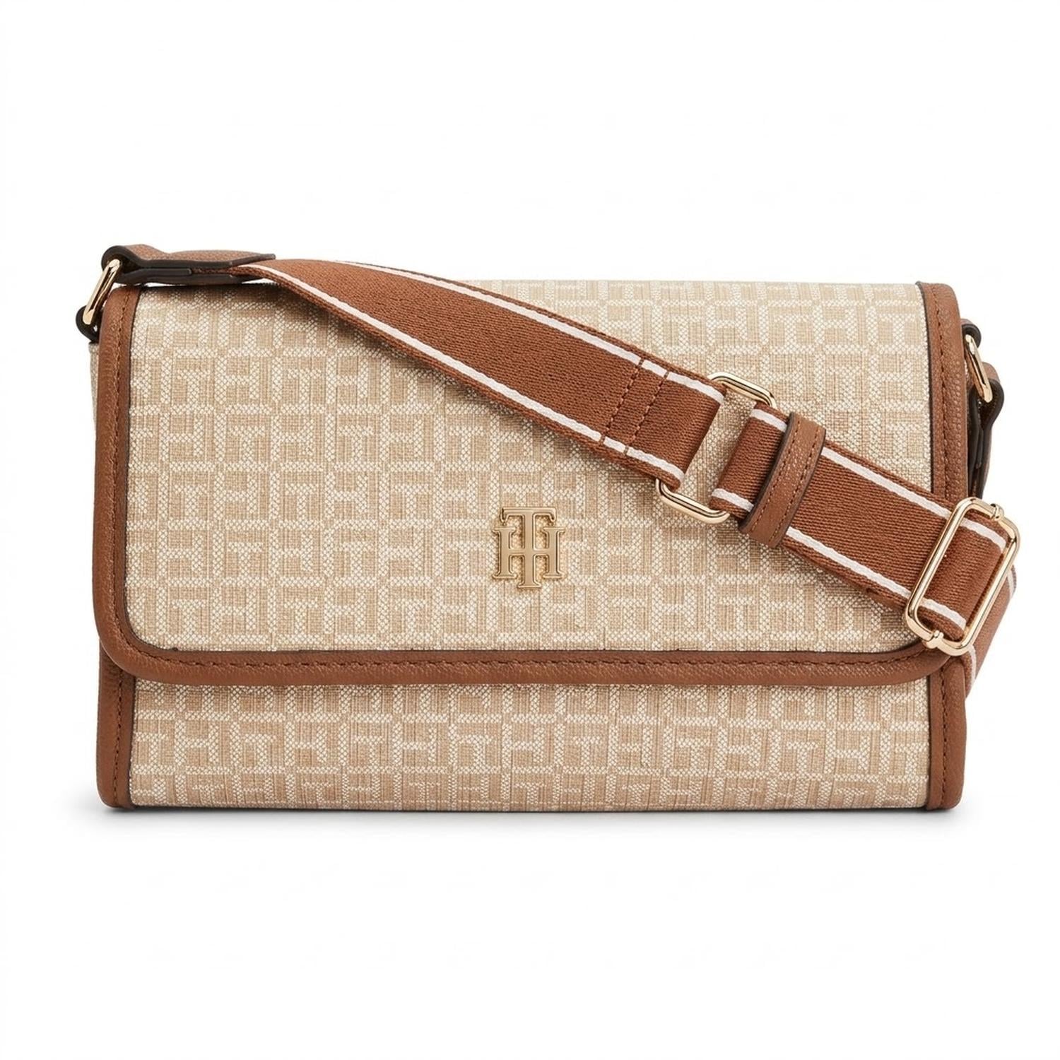 CARTERA CROSSBODY TOMMY HILFIGER MONOGRAFIADA BEIGE CON MARRON - 1