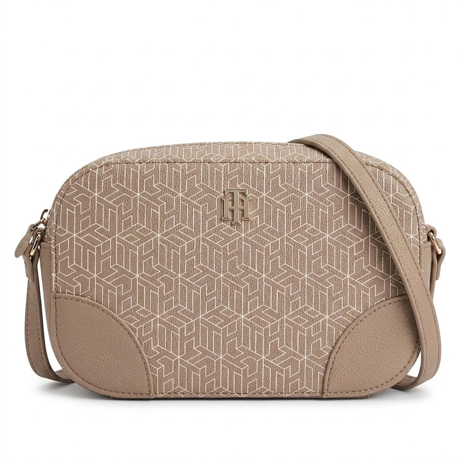 CARTERA MEDIANA CROSSBODY TOMMY HILFIGER MONOGRAFIADA BEIGE - 1