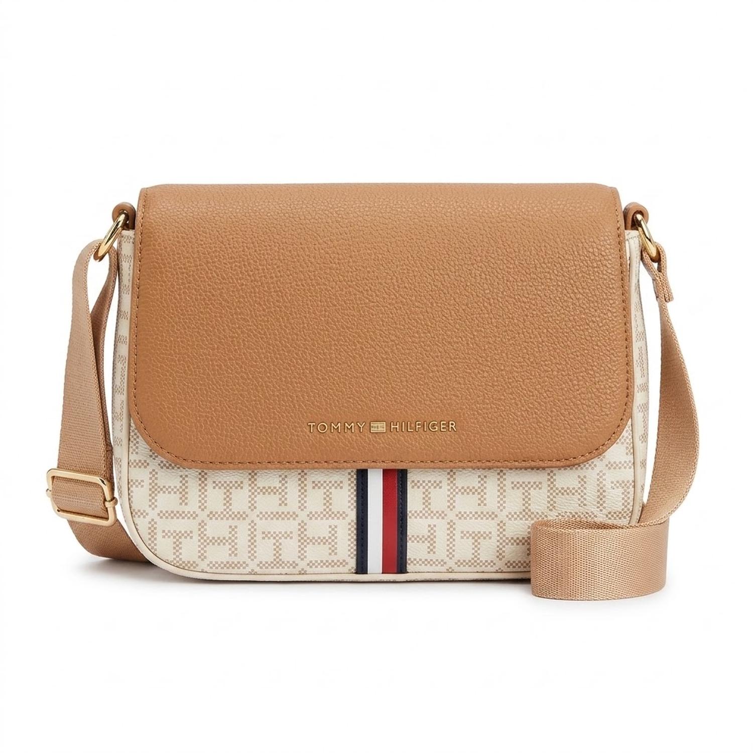 CARTERA CROSSBODY TOMMY HILFIGER MARRON Y BLANCO CON CINTA DE COLORES - 1