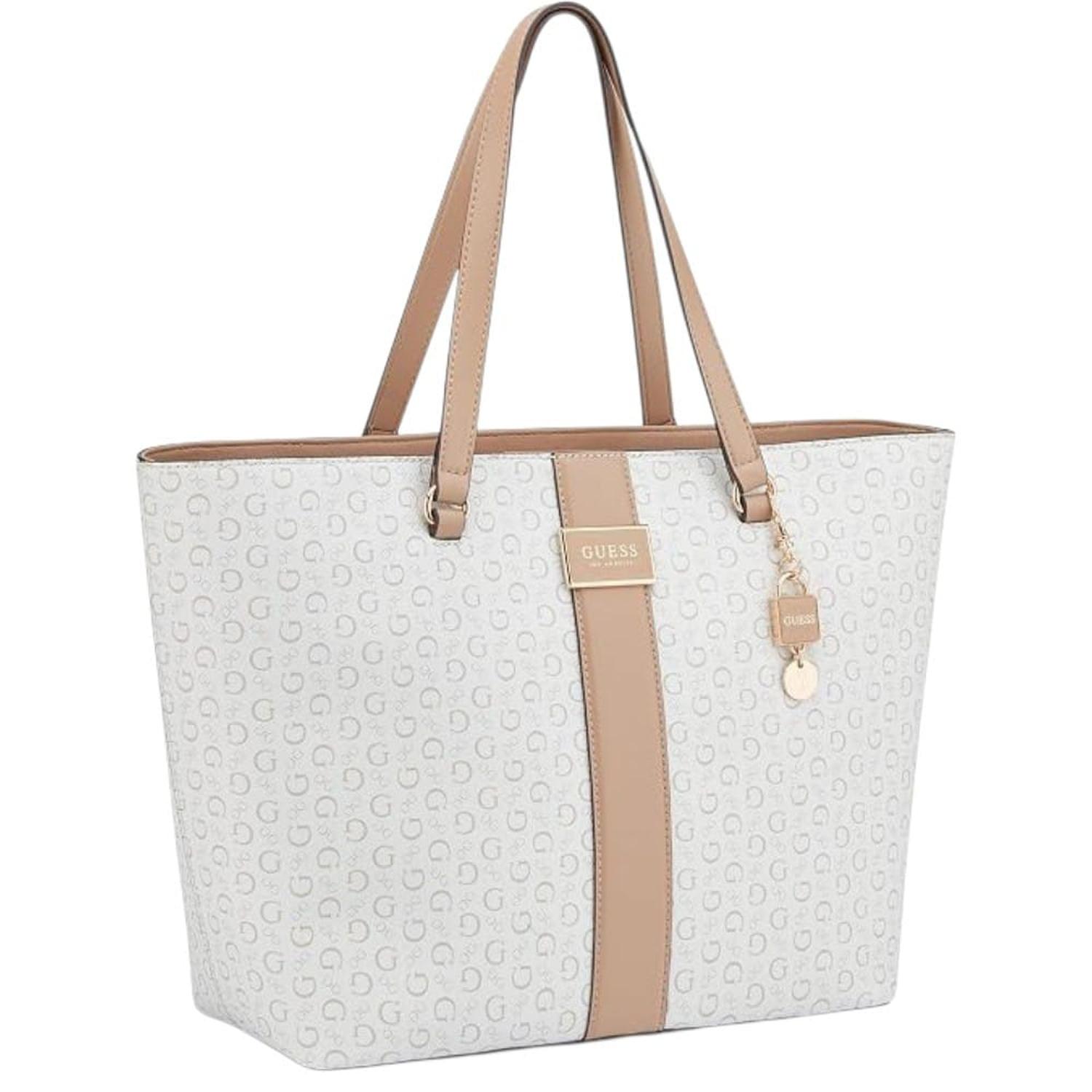 CARTERA TOTE GUESS ISABELLA MONOGRAFIADA BLANCO Y MARRÓN CON ADORNO DORADO - 2