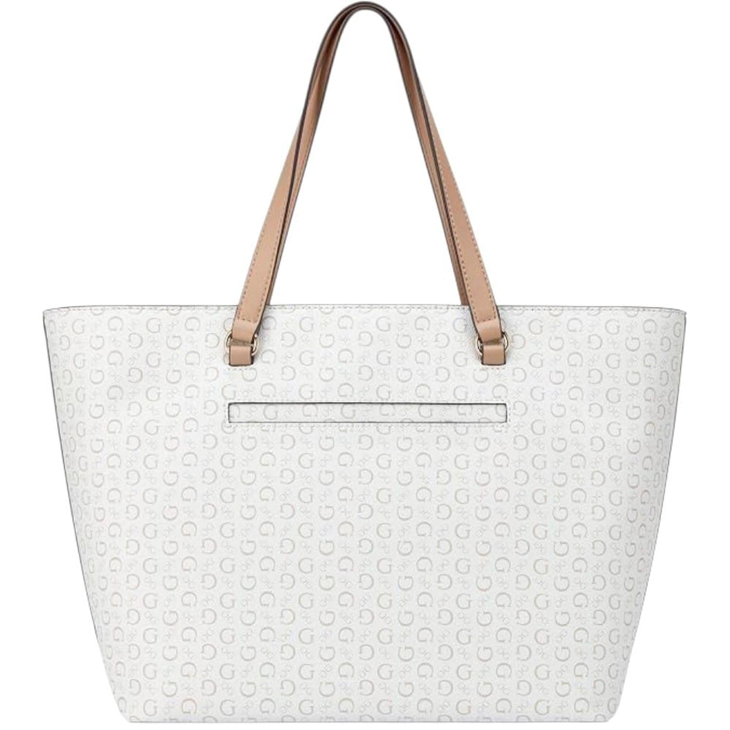 CARTERA TOTE GUESS ISABELLA MONOGRAFIADA BLANCO Y MARRÓN CON ADORNO DORADO - 4