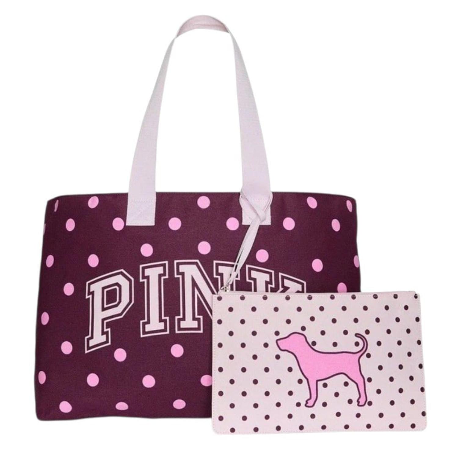 CARTERA TOTE PINK COLOR VINO CON PUNTOS ROSADOS - 1