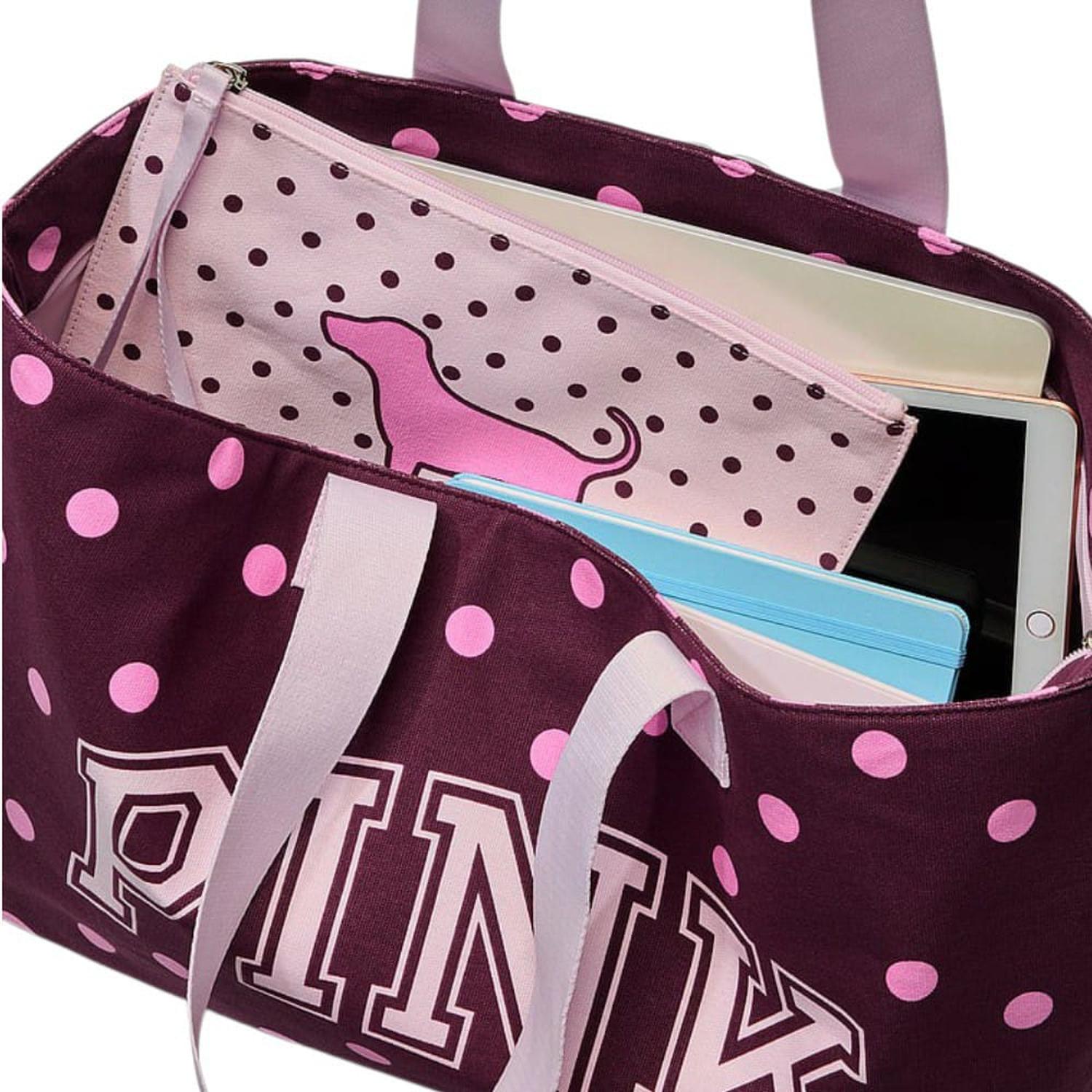 CARTERA TOTE PINK COLOR VINO CON PUNTOS ROSADOS - 3