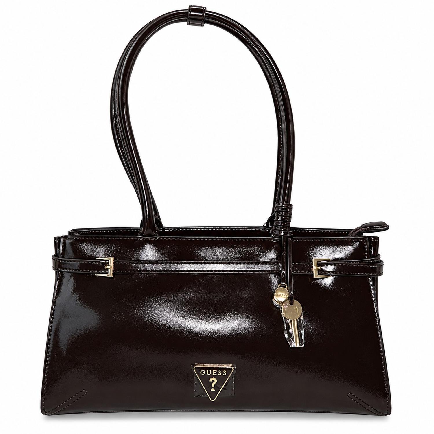 CARTERA SHOULDER BAG GUESS GENE MARRÓN CHOCOLATE CON ADORNO DORADO - 1